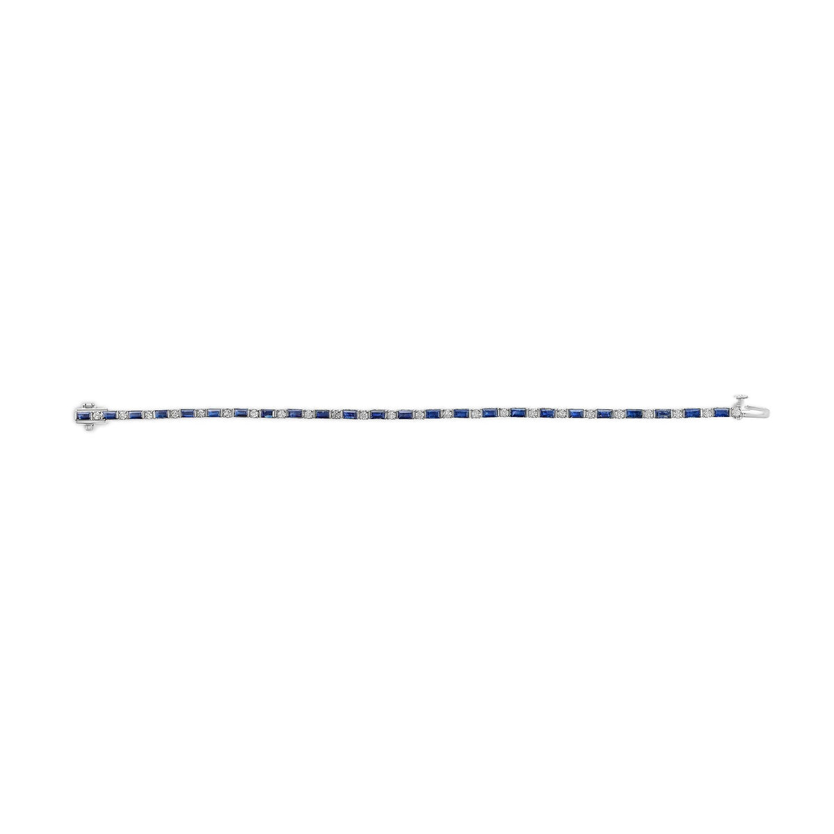 14K White Gold 1 1/10 Cttw Diamond and Blue Sapphire Alternating Link Tennis Bracelet (I-J Color, SI2-I1 Clarity) - 7" Inches