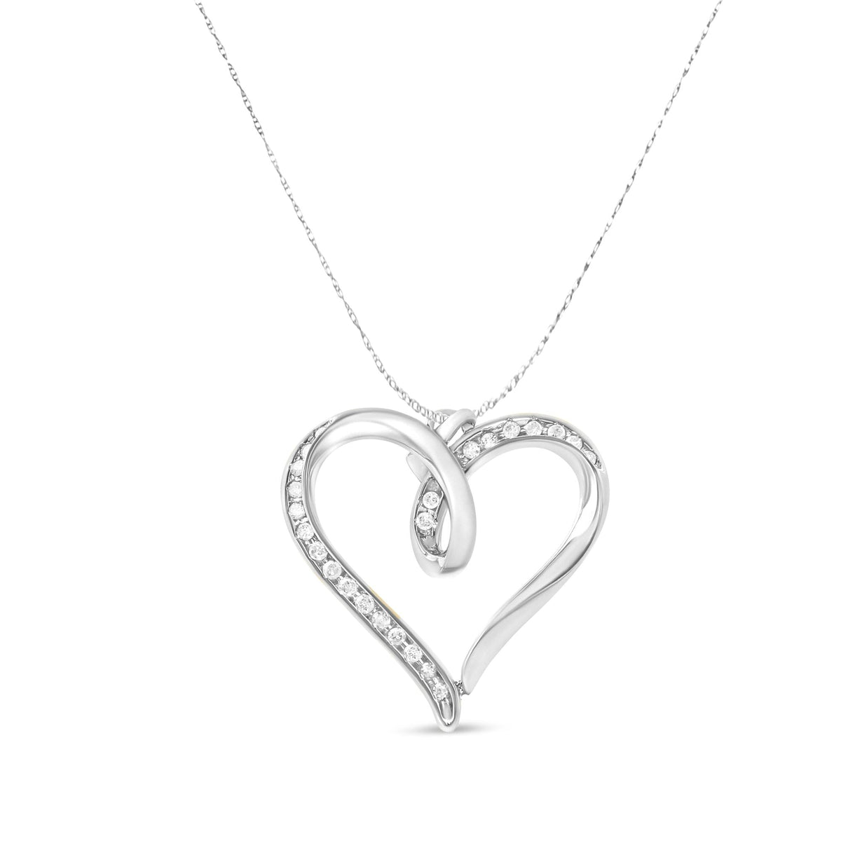 .925 Sterling Silver 1/4 cttw Channel Set Diamond Heart 18" Pendant Necklace (I-J Color, I3 Clarity) - JackiEaslick