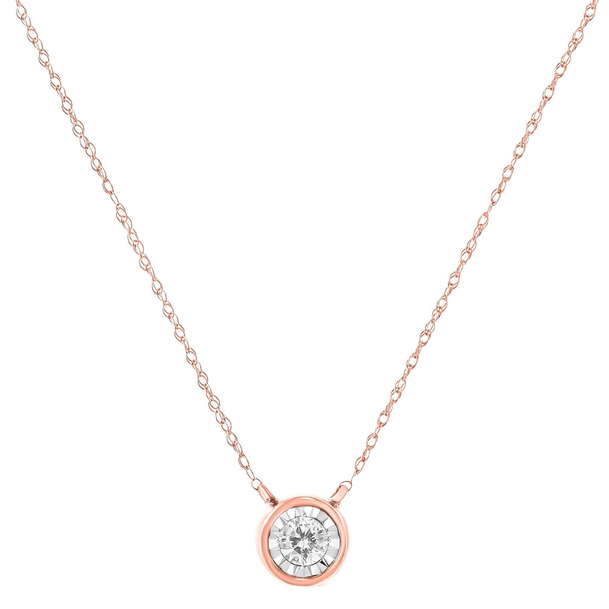 10K Gold Round Brilliant-Cut Diamond Modern Bezel-Set Solitaire Pendant Necklace (J-K Color, I2-I3 Clarity) - 16" with 2" Extender - JackiEaslick