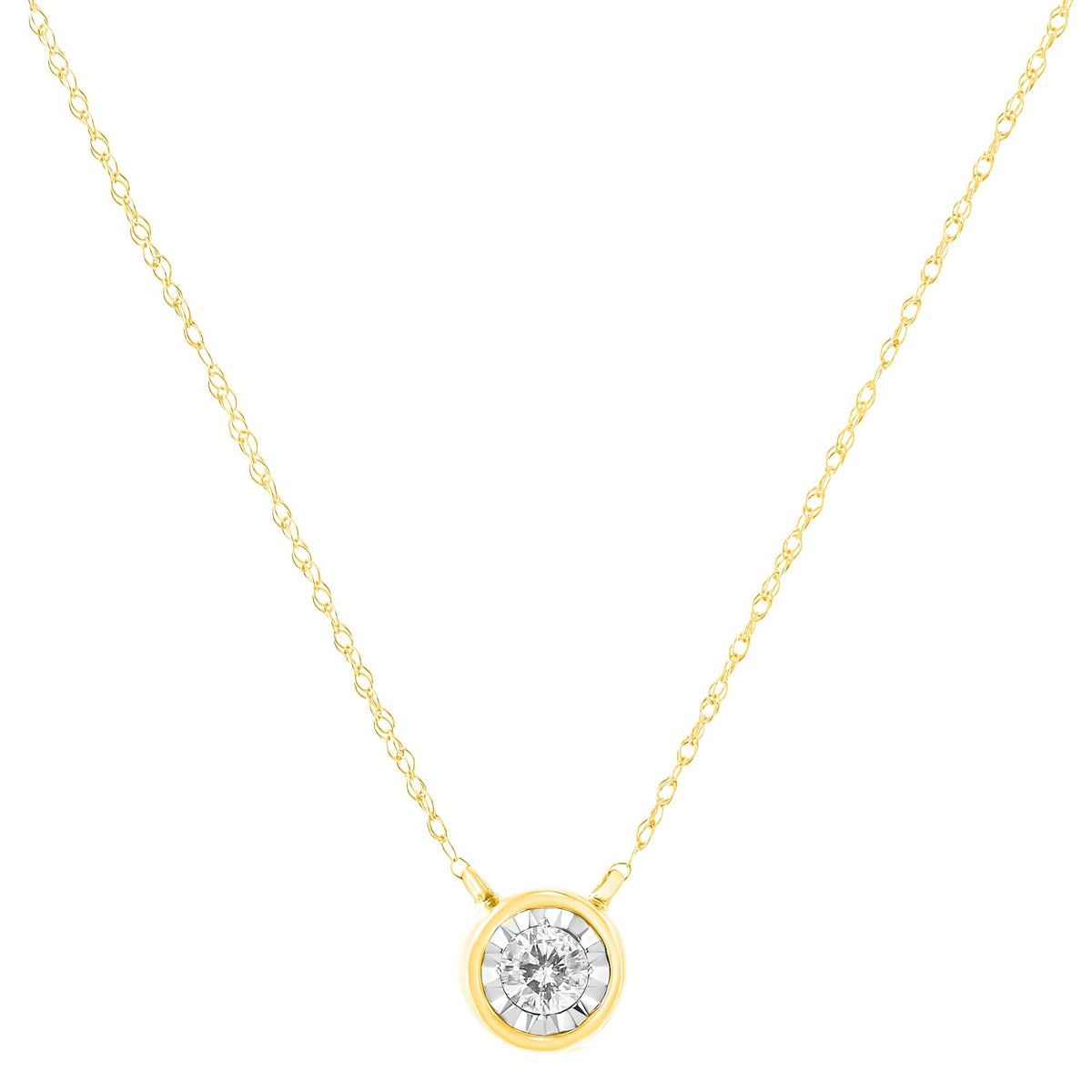 10K Gold Round Brilliant-Cut Diamond Modern Bezel-Set Solitaire Pendant Necklace (J-K Color, I2-I3 Clarity) - 16" with 2" Extender - JackiEaslick