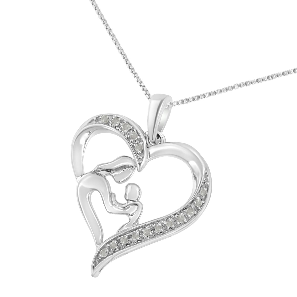 .925 Sterling Silver 1/10 cttw Diamond Heart and Mother 18" Pendant Necklace (I-J Color, I3 Clarity) - JackiEaslick