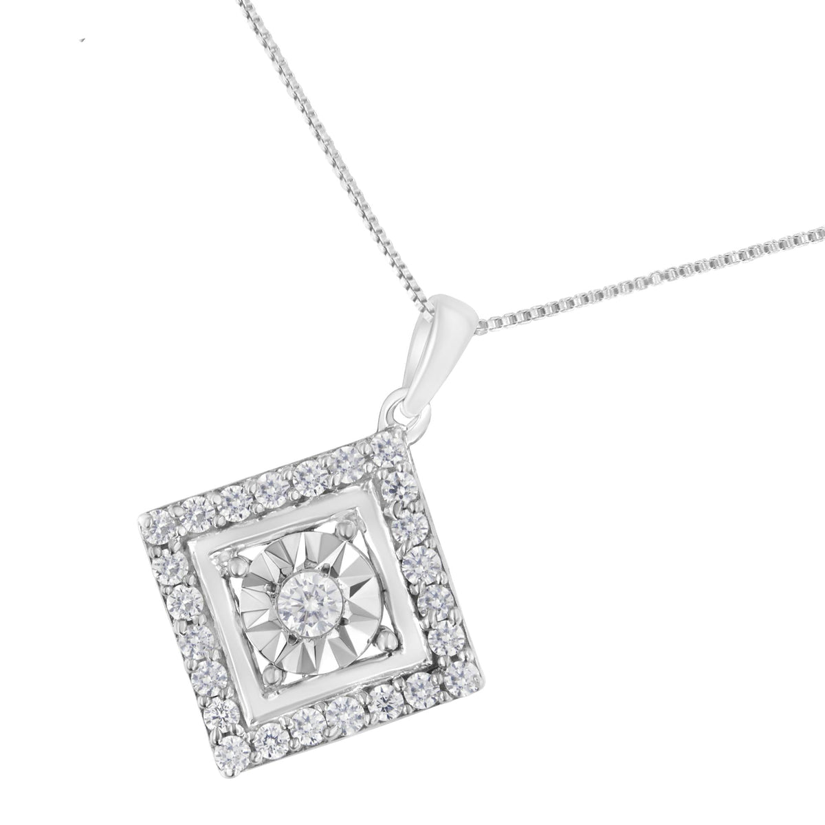 10KT White Gold 1/2 cttw Diamond Square Pendant Necklace (I-J Color, I2-I3 Clarity) - JackiEaslick