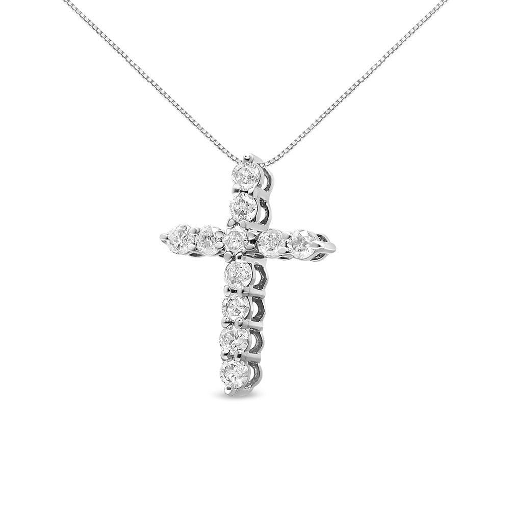 10K Gold 1/2 Cttw Round Brilliant Cut Diamond Cross Pendant Necklace with Box Chain (I-J Color, I1-I2 Clarity) - 18" - JackiEaslick
