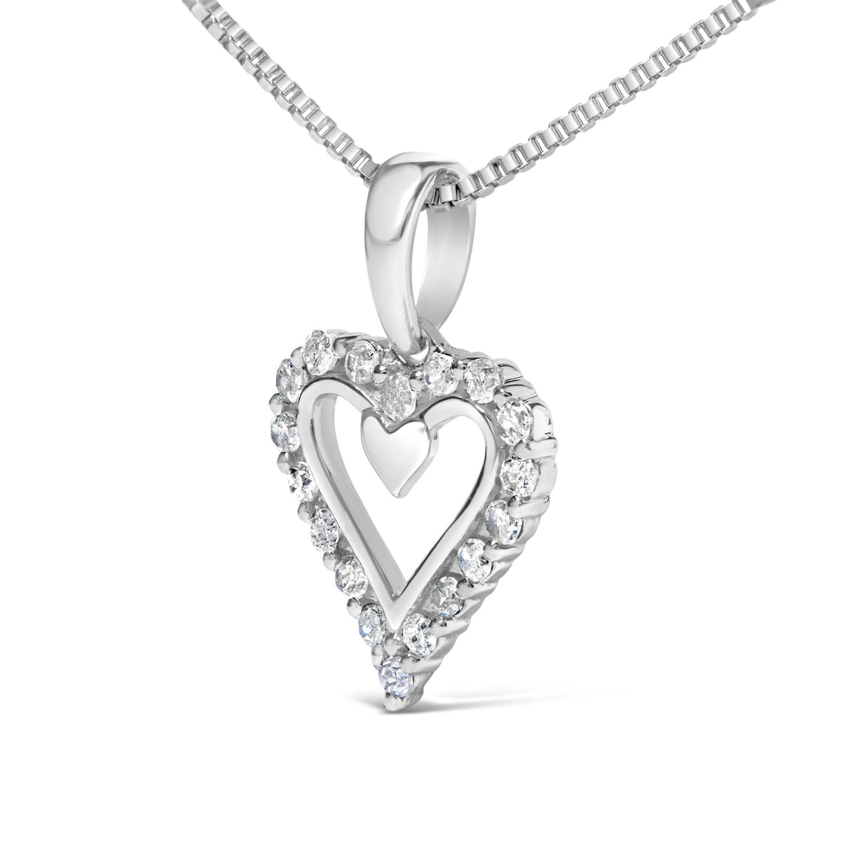 .925 Sterling Silver 1/5 Cttw Diamond Open Heart Pendant Necklace (I-J Color, I2-I3 Clarity) - 18" Inches