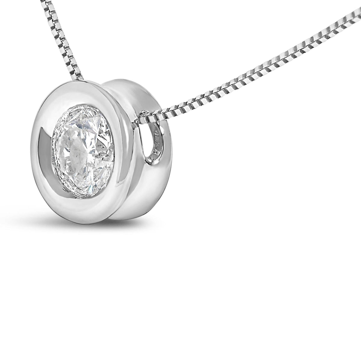 14K White Gold 1 1/6 Cttw Bezel Set Diamond Solitaire Pendant Necklace (H-I Color, SI2-I1 Clarity) - 18 Inch
