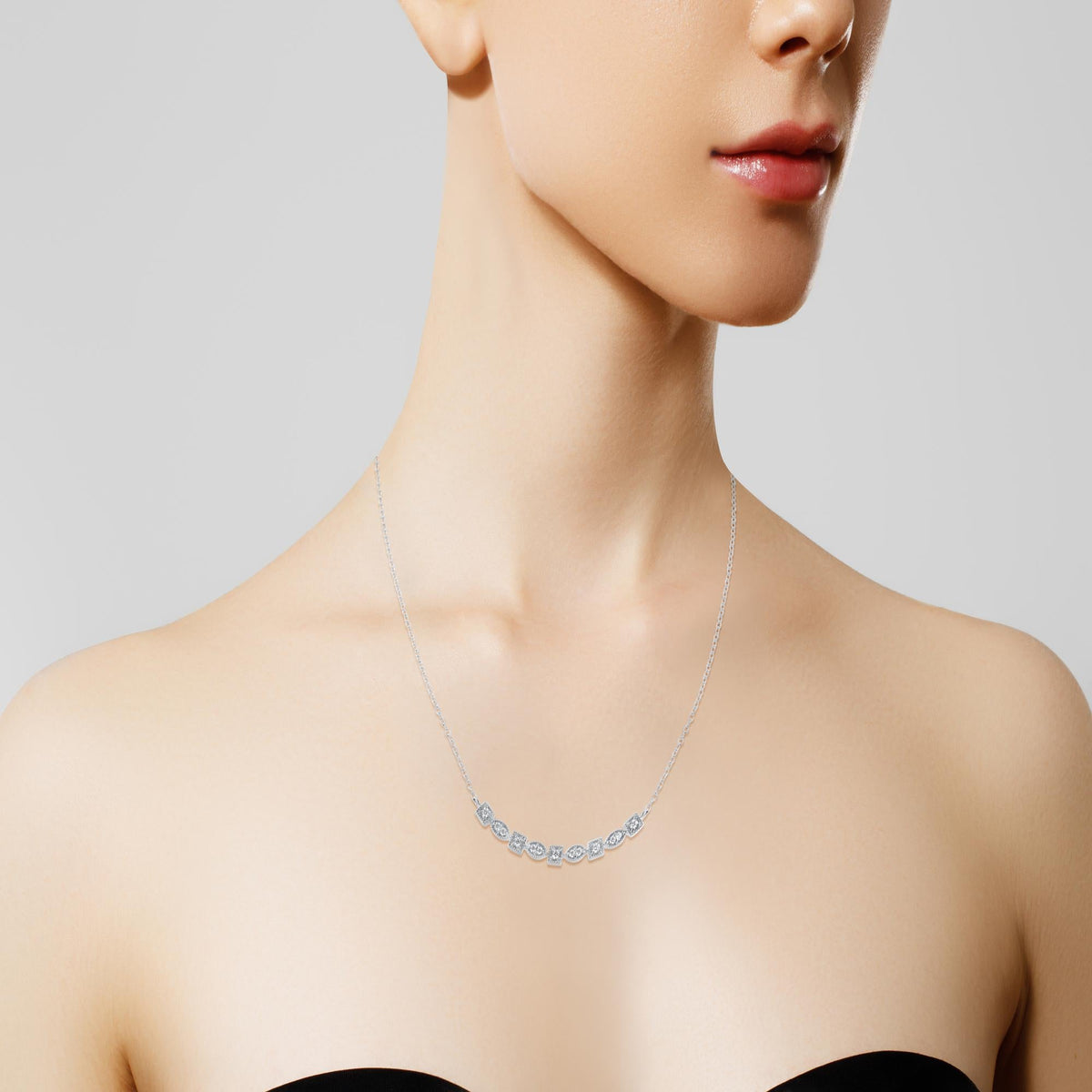 Sterling Silver Diamond Bar Mixed Shape Necklace (1/4 cttw, I-J Color, I2-I3 Clarity) - JackiEaslick
