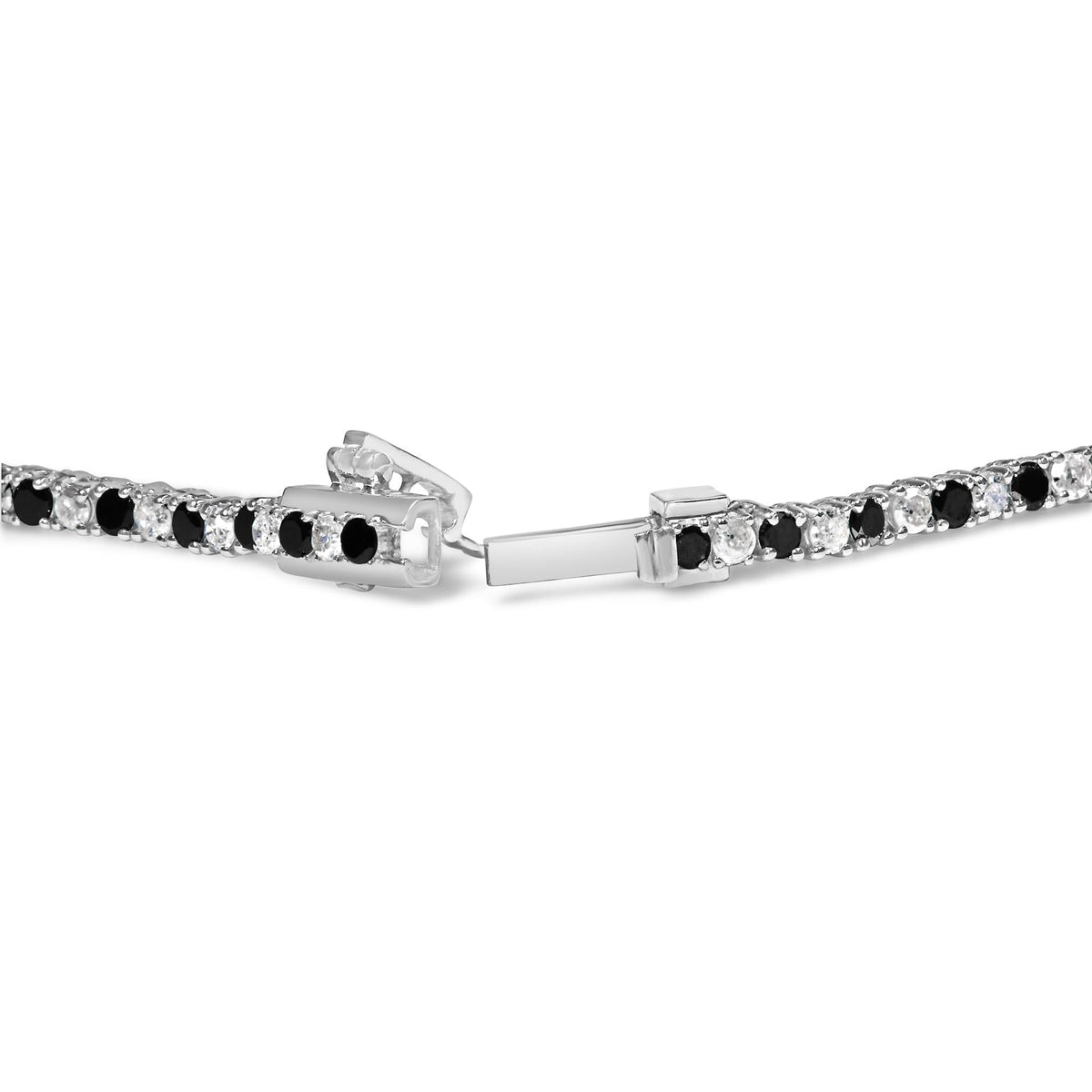 .925 Sterling Silver 7.0 Carat Alternating White and Black Diamond Tennis Necklace (Black/I-J Color, I2-I3 Clarity) - 16- 18" Inches