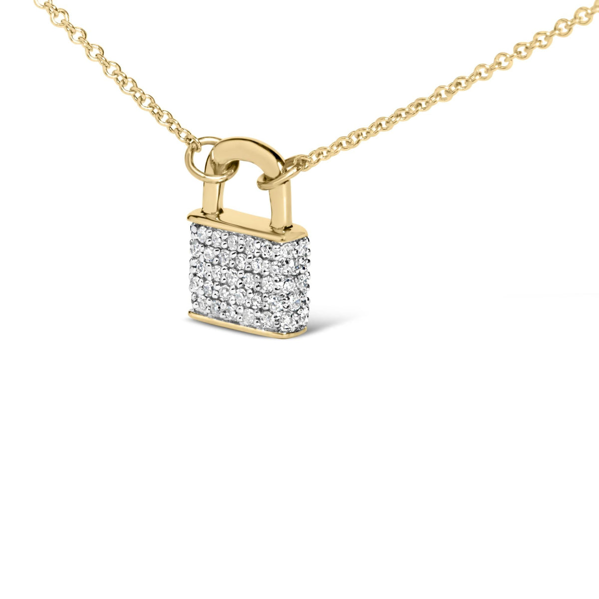 14K Yellow Gold 1/6 Cttw Diamond Lock Pendant 18" Necklace (I-J Color, I1-I2 Clarity)