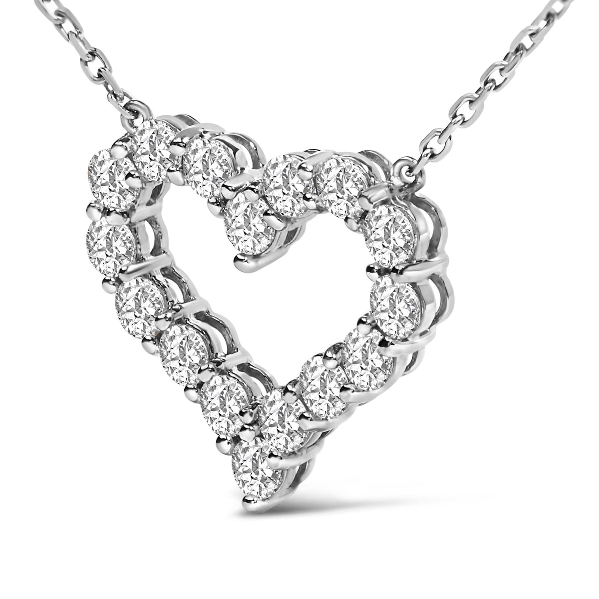 14K White Gold 1 1/2 Cttw Lab Grown Diamond Open Heart Pendant Necklace - 17" Inches