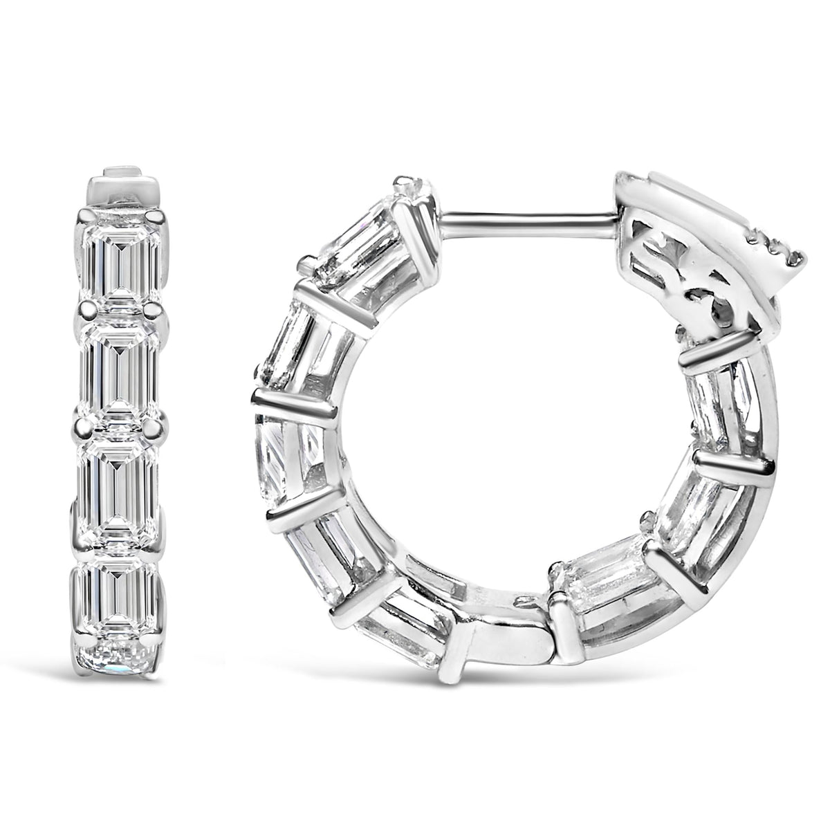 14K White Gold 5 1/10 Cttw Emerald Cut Lab Grown Diamond Inside Out Hoop Earrings
