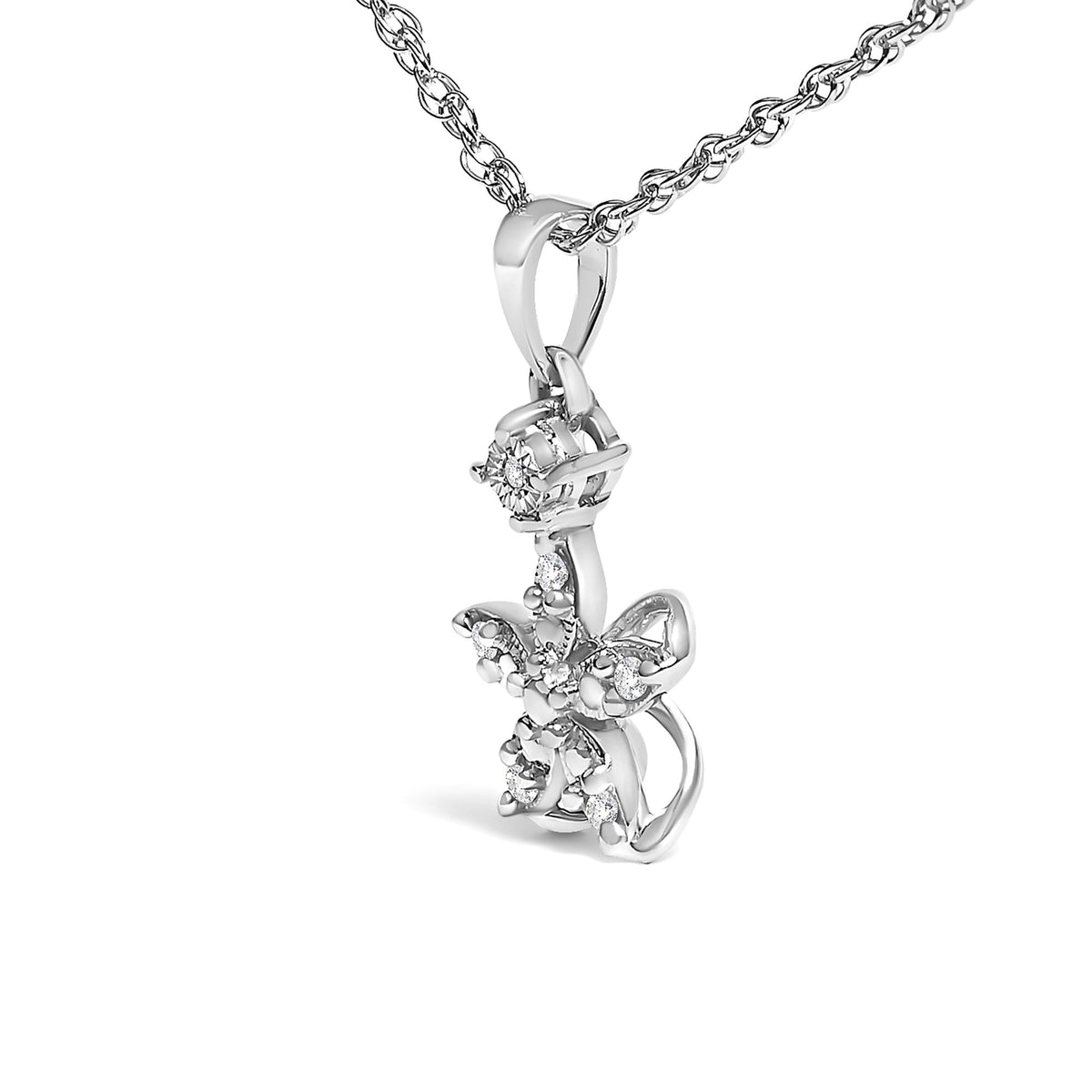 .925 Sterling Silver Diamond Accent Flower Pendant Necklace (J-K Color, I2-I3 Clarity) - 18" Inches