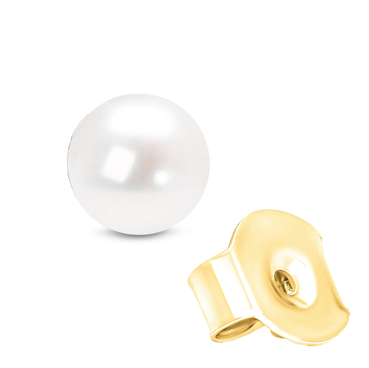 14K Gold Round White Saltwater Akoya Cultured Pearl Stud Earrings AAA+ Quality - Choice of MM Size