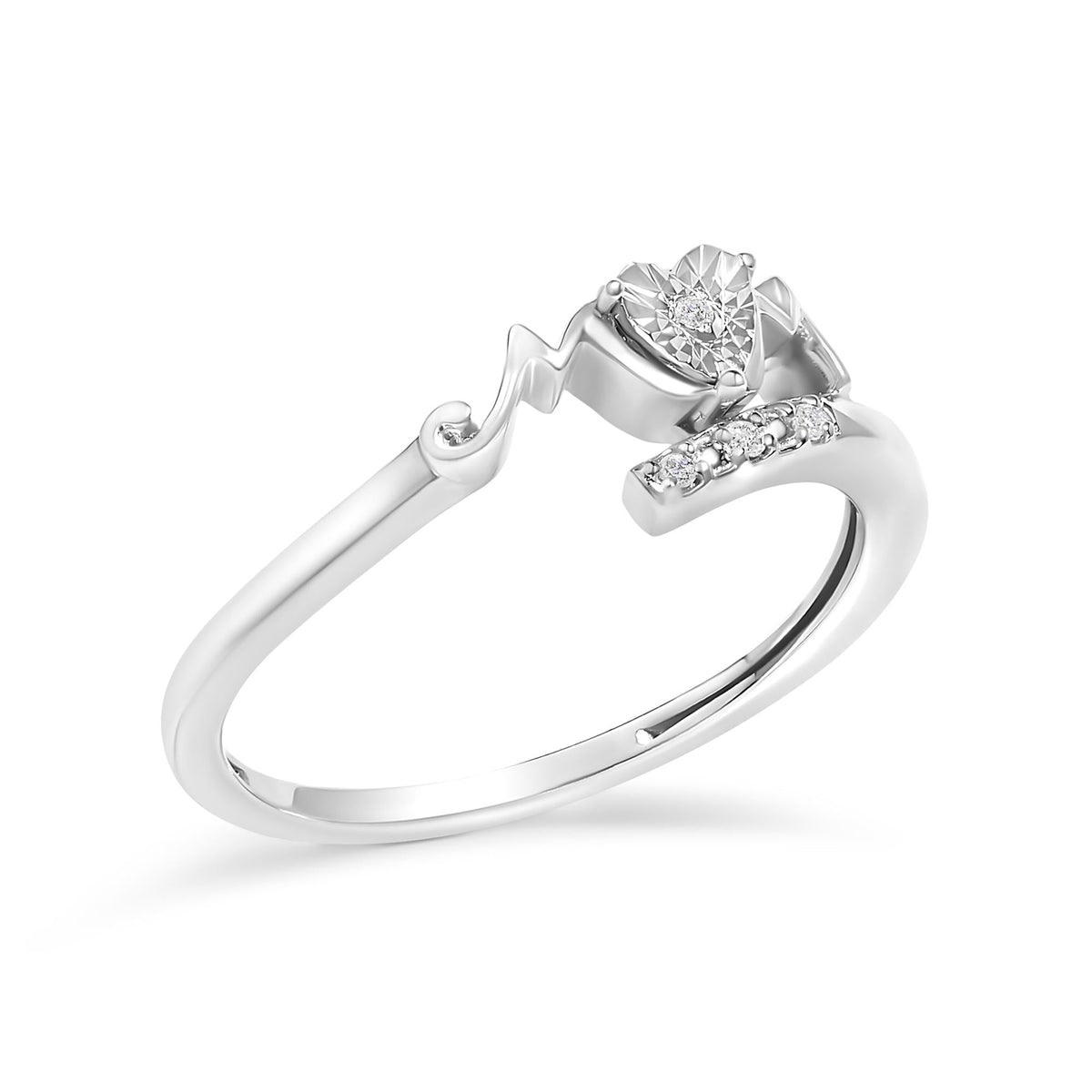 .925 Sterling Silver Diamond Accent "MOM" Heart Ring (J-K Color, I2-I3 Clarity)