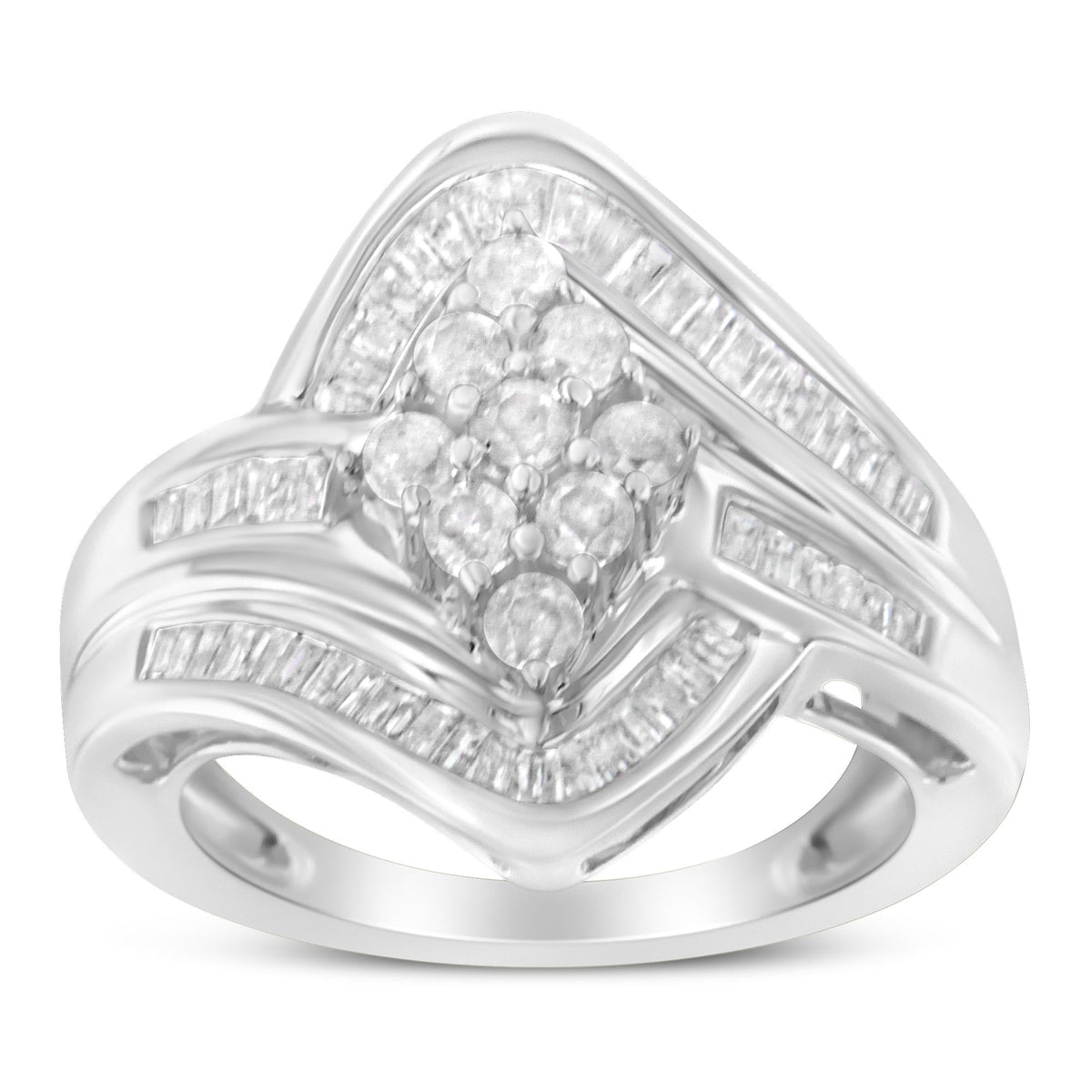 10K White Gold Diamond Bypass Cluster Ring (1 Cttw, I-J Color, I2-I3 Clarity) - JackiEaslick