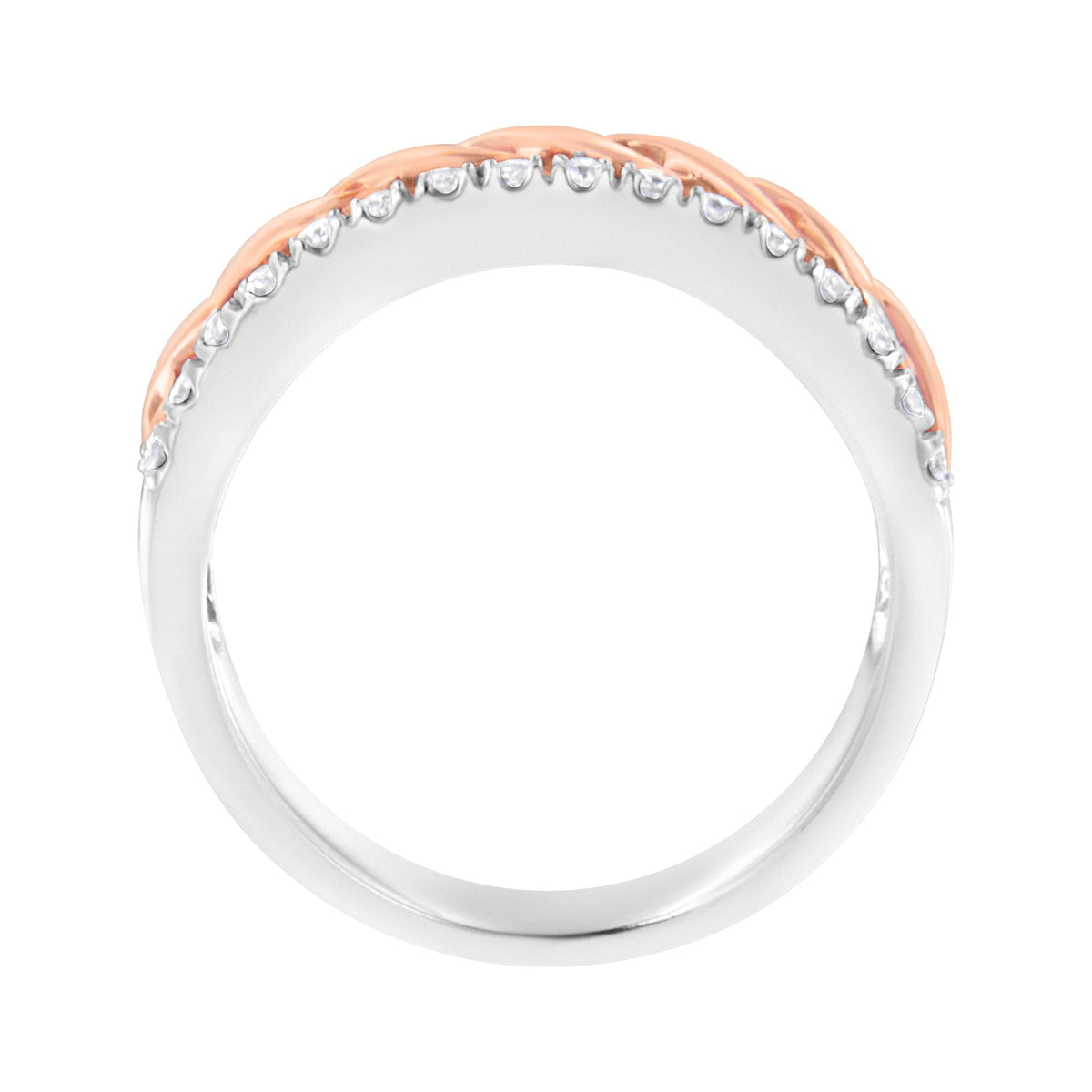 10K White and Rose Gold 1/3 Cttw Diamond Split Shank and Infinity Ribbon Band Ring (I-J Color, I1-I2 Clarity) - JackiEaslick