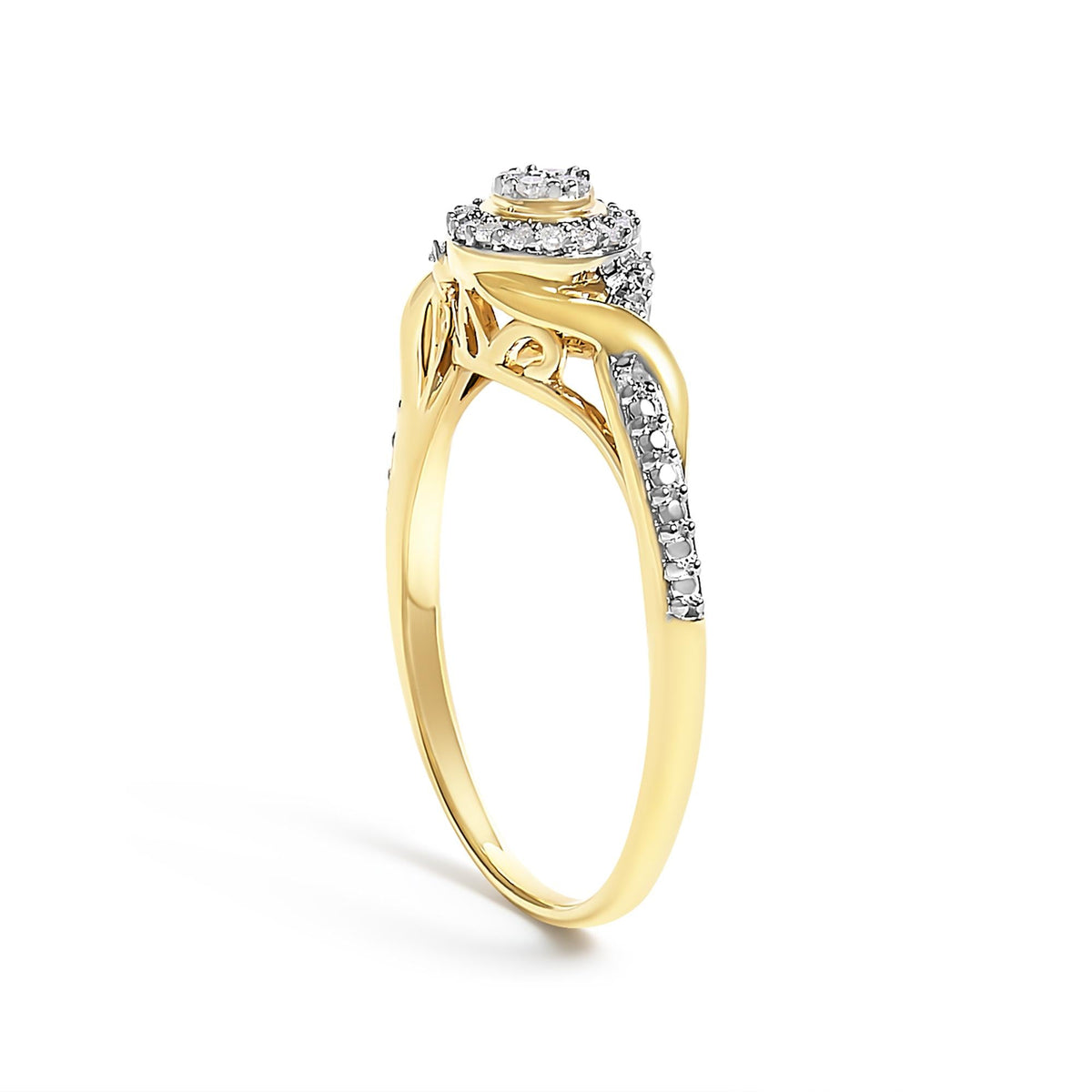 10K Yellow Gold 1/10 Cttw Diamond Swirl and Halo Promise Ring