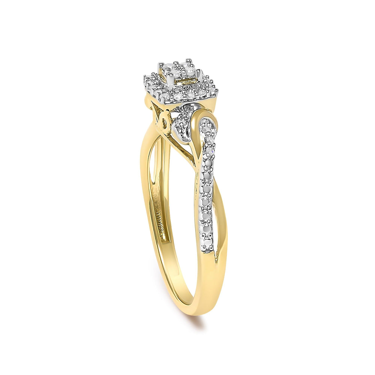 10K Yellow Gold Twisted Shank 1/10 Cttw Diamond Composite Halo Engagement Ring