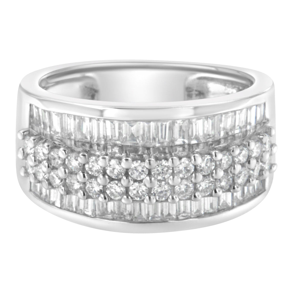 14K White Gold Round and Baguette Diamond Ring (1 1/2 Cttw, F-G Color, SI1-SI2 Clarity) - JackiEaslick
