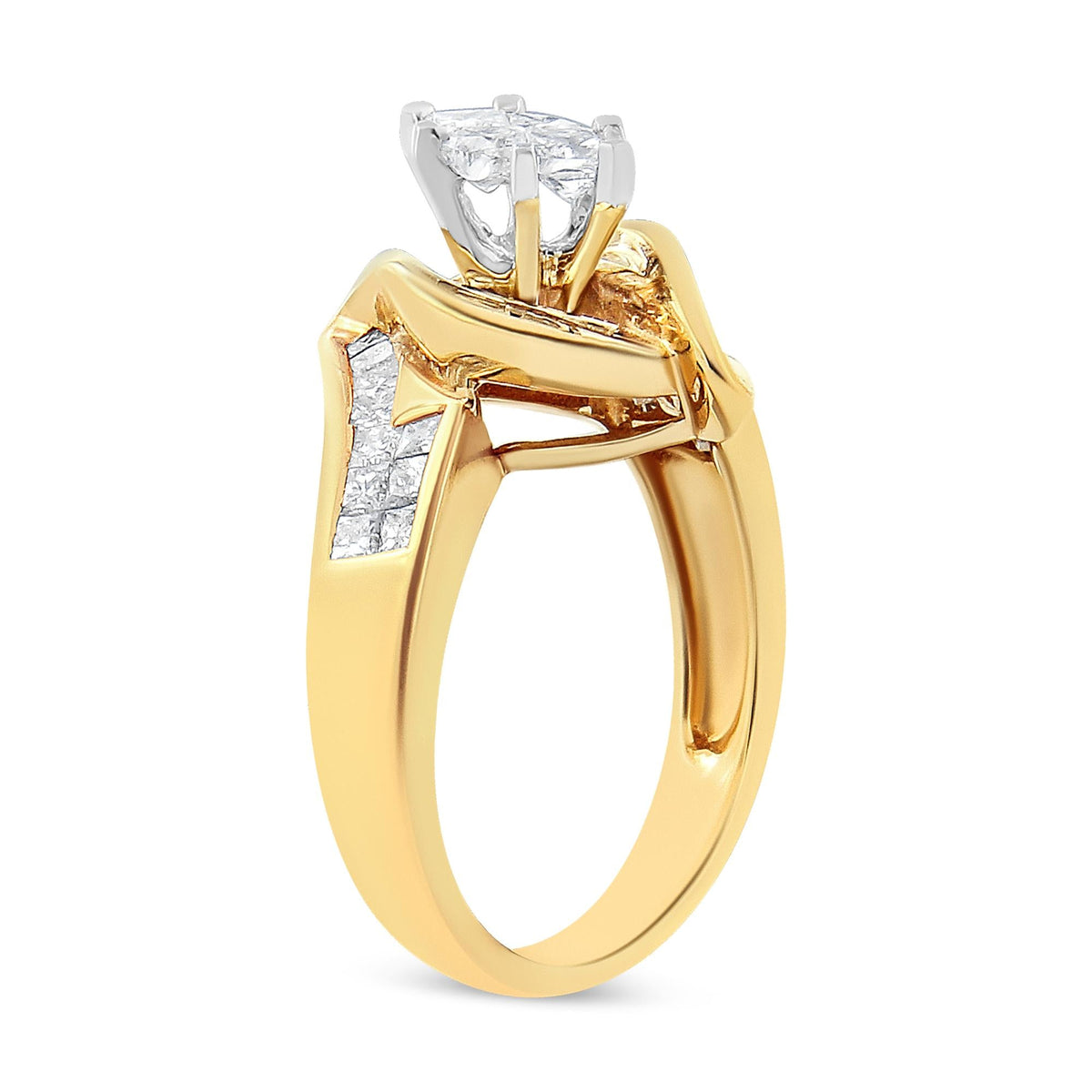 14K Yellow Gold Princess, Baguette, and Pie cut Diamond Marquise Shaped Ring (1 1/4 Cttw, G-H Color, SI1-SI2 Clarity) - JackiEaslick