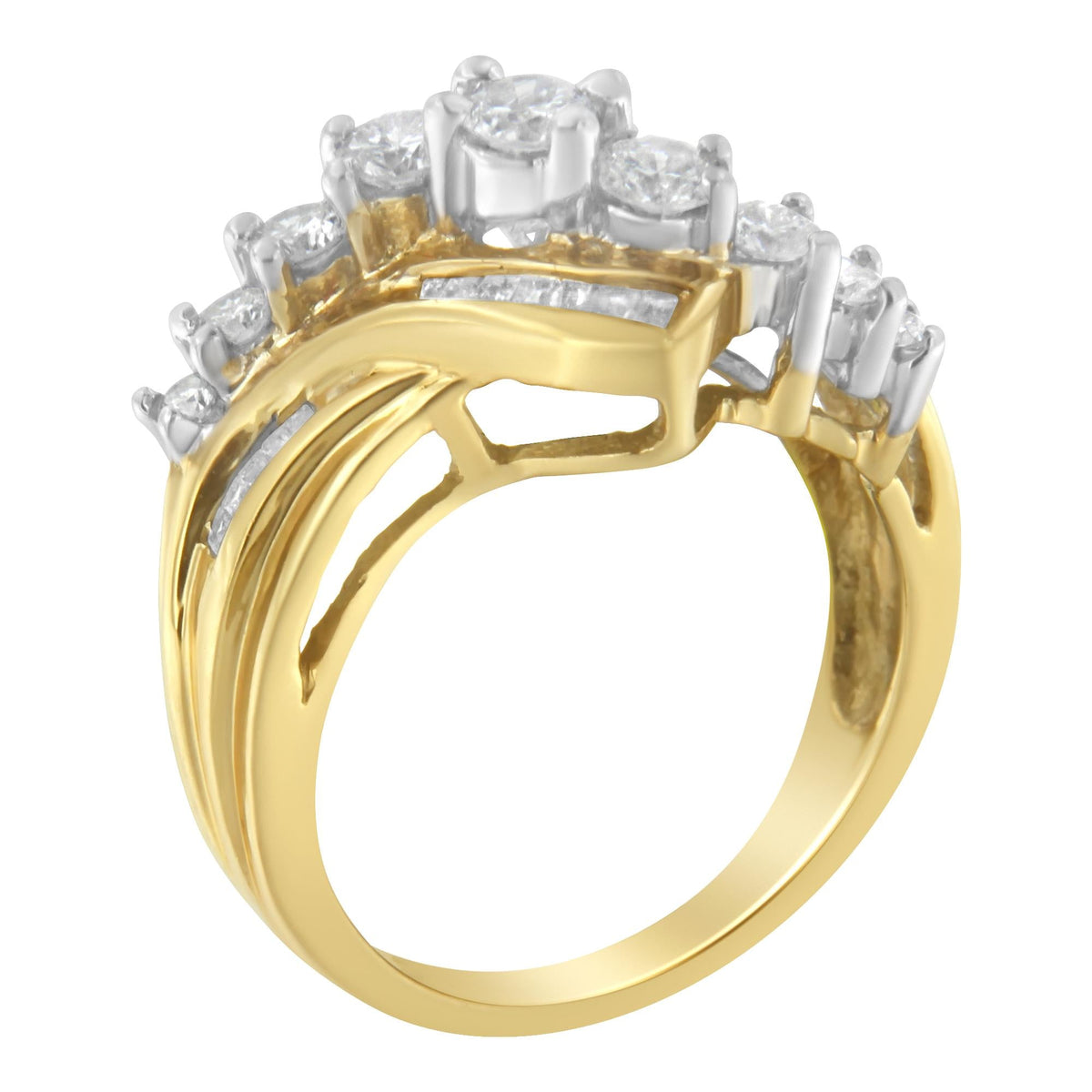 10K Two-Toned Diamond Bypass Ring (1 Cttw, H-I Color, SI2-I1 Clarity) - JackiEaslick