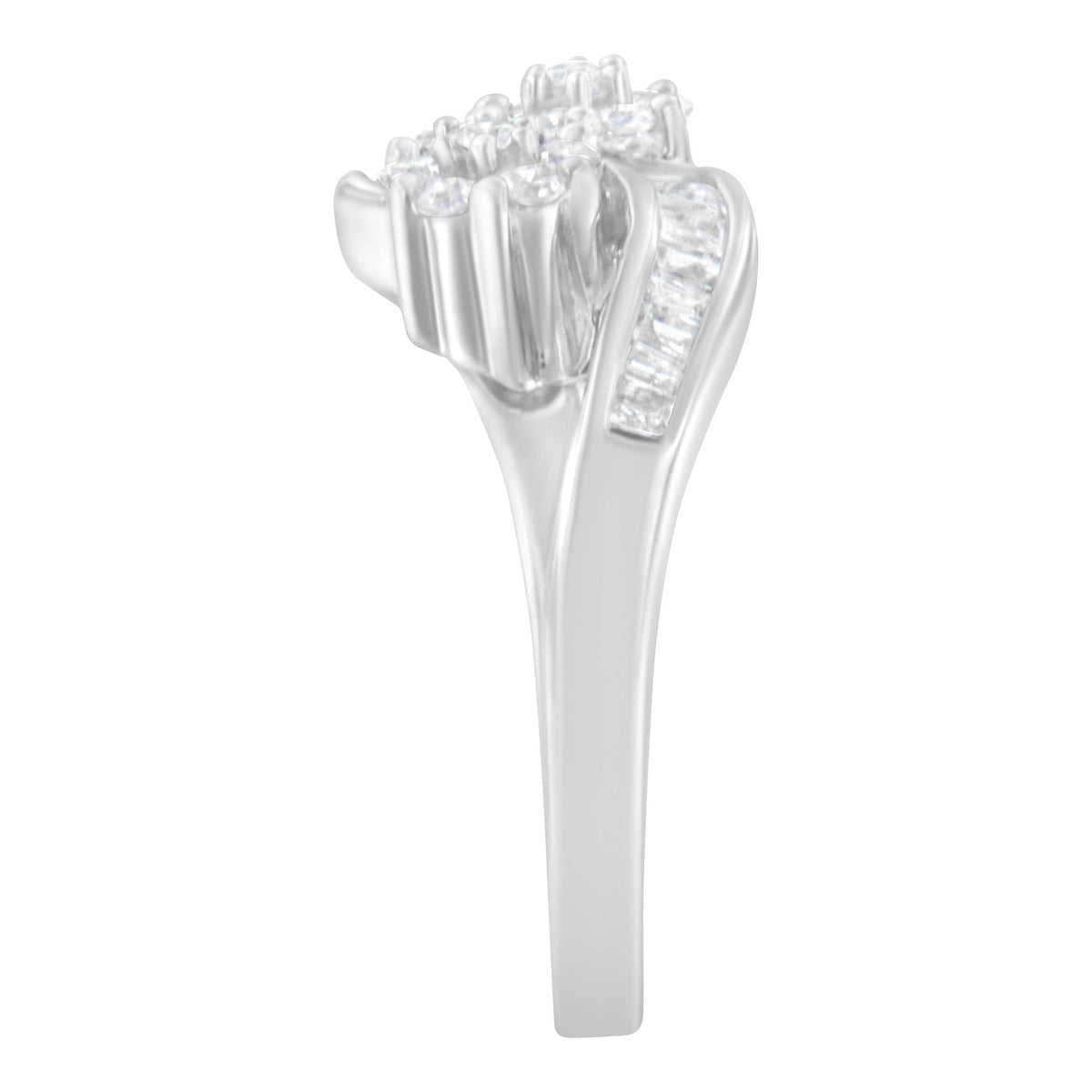 14K White Gold Round and Baguette Diamond Bypass Ring (1/2 cttw, H-I Color, I1-I2 Clarity) - JackiEaslick