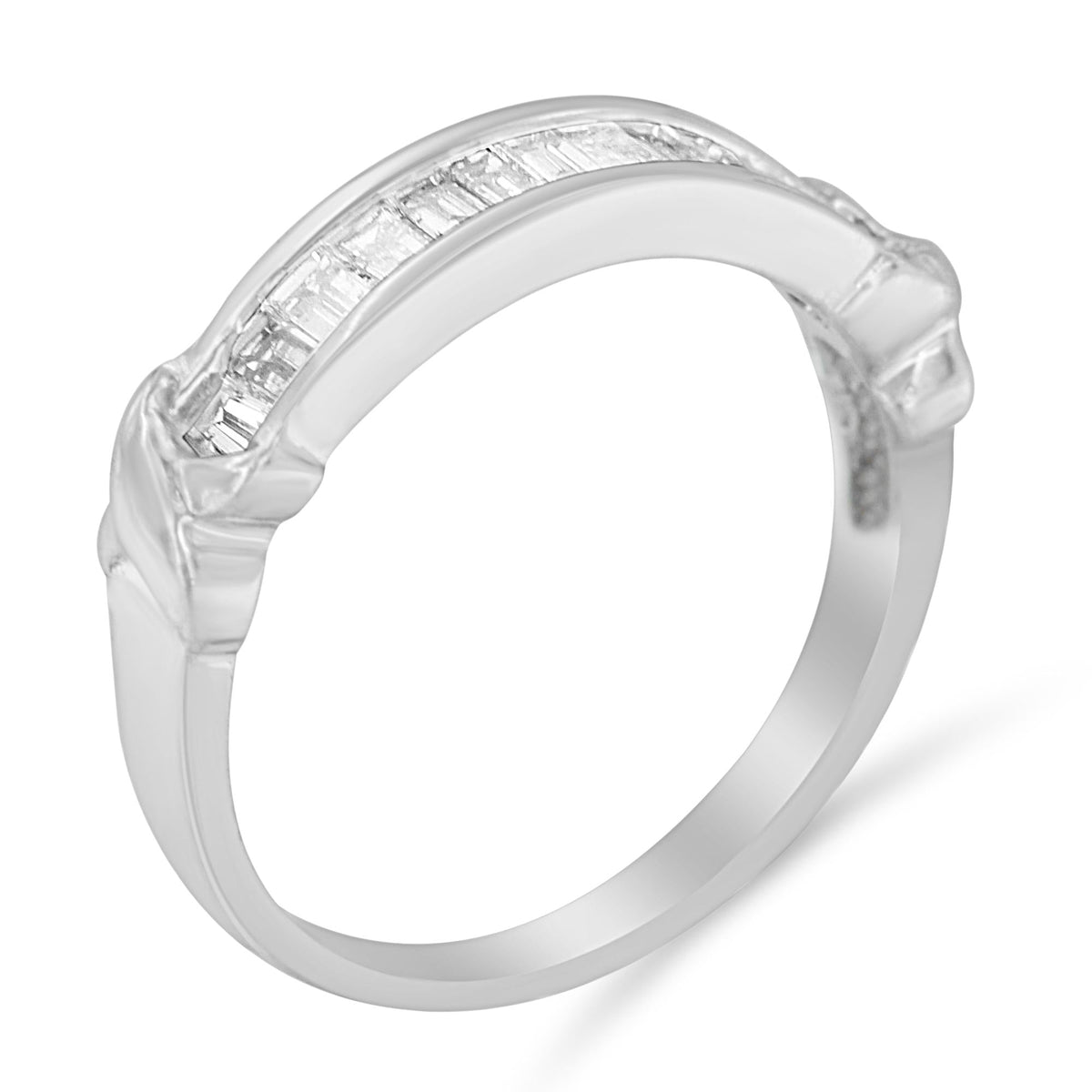 .925 Sterling Silver 1/2 Cttw Baguette Cut Diamond Channel Set X-Station Wedding Ring (H-I Color, I1-I2 Clarity) - JackiEaslick