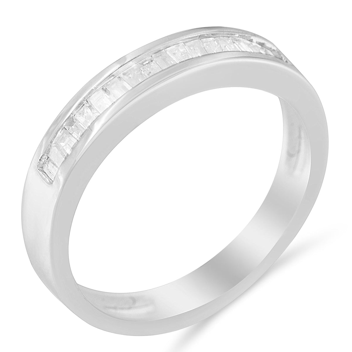 .925 Sterling Silver 1/3 Cttw Baguette Cut Diamond Channel Set Stackable Wedding Ring - JackiEaslick