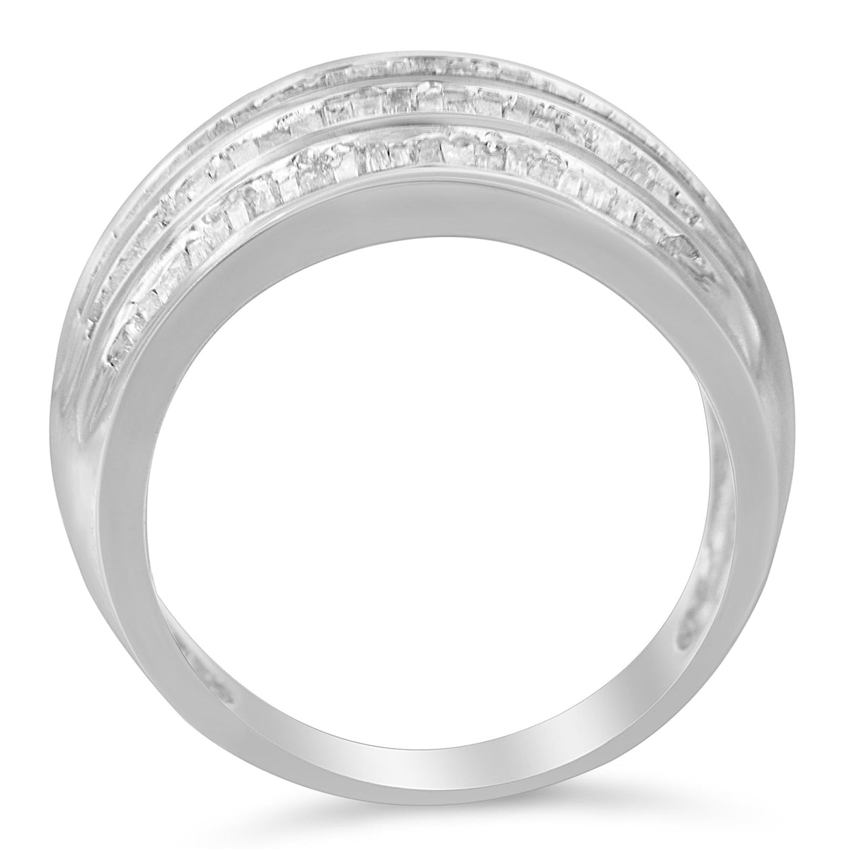 .925 Sterling Silver 1.0 Cttw Baguette-Cut Diamond 6-Row Channel Set Domed Tapered Cocktail Fashion Ring (H-I Color, I2-I3 Clarity) - JackiEaslick