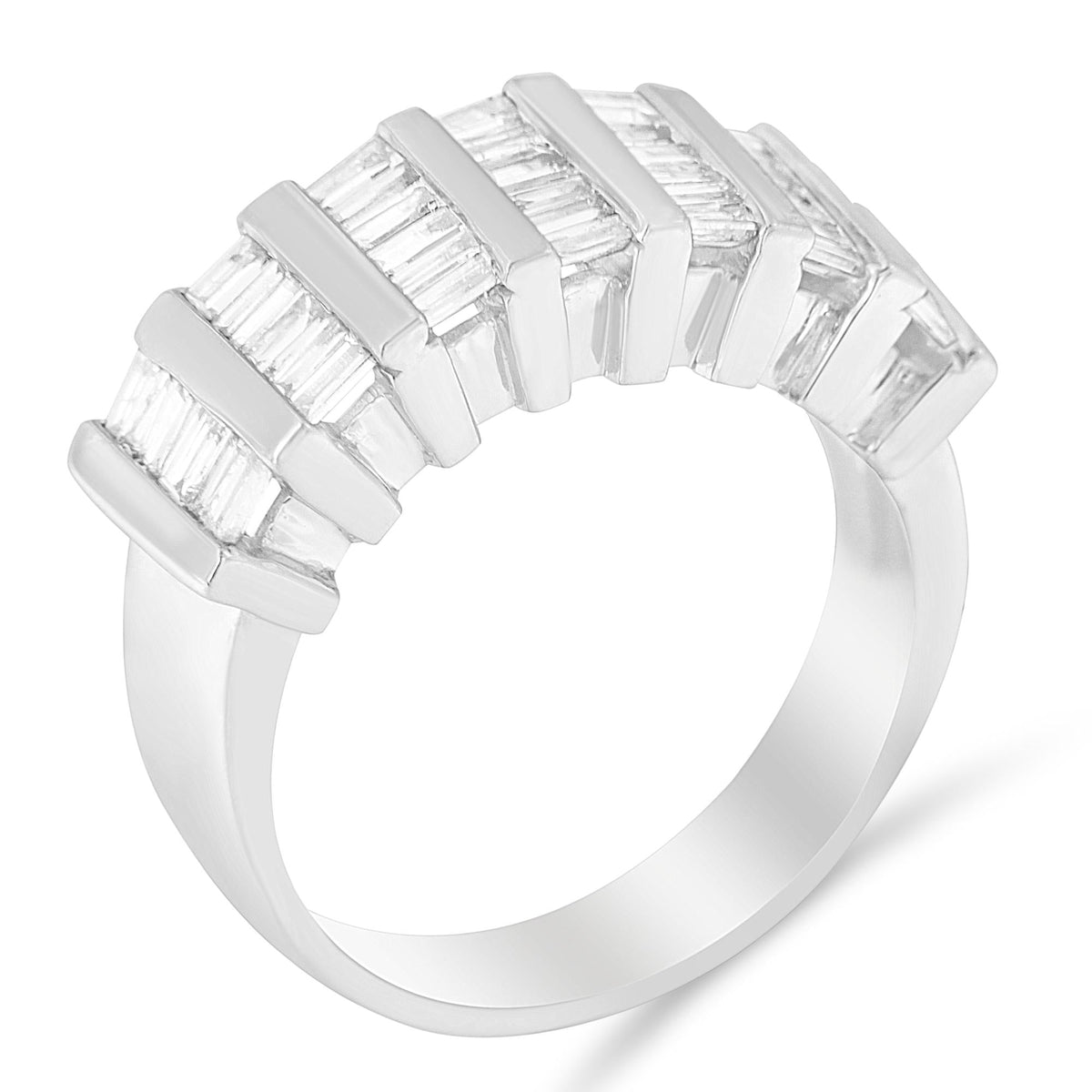 .925 Sterling Silver 1.0 Cttw Baguette Cut Diamond Vertical Channel Fluted Multi-Row Unisex Fashion Wedding Ring (H-I Color, I1-I2 Clarity) - JackiEaslick