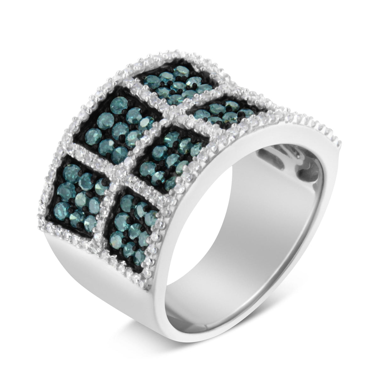 14K White Gold White and Treated Blue Diamond Cocktail Ring (1 1/2 Cttw, H-I Color, I1-I2 Clarity) - JackiEaslick