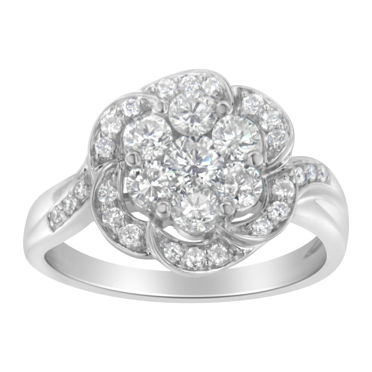 14K White Gold Floral Cluster Diamond Ring (1 Cttw, H-I Color, SI2-I1 Clarity) - JackiEaslick