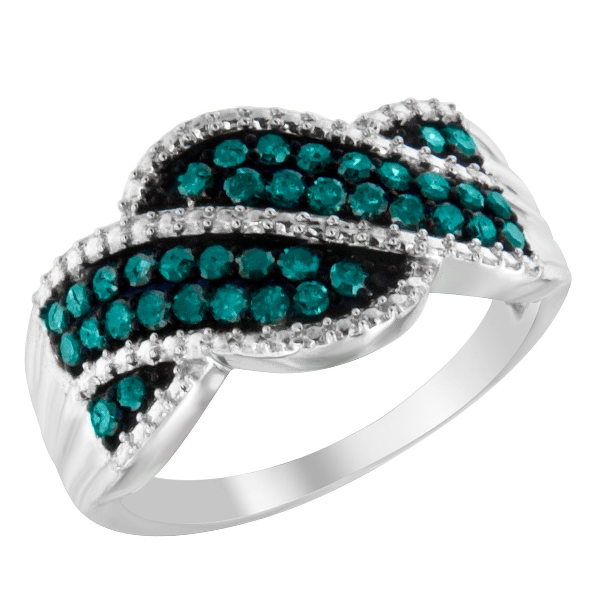 .925 Sterling Silver Treated Blue Color Diamond cocktail Ring (1/2 Cttw, Treated Blue Color, I2-I3 Clarity) - JackiEaslick