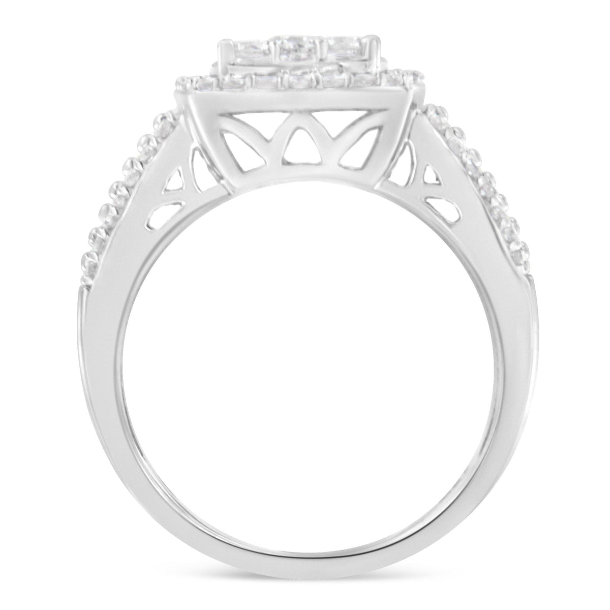 10K White Gold Diamond Cluster Ring (1 Cttw, H-I Color, I1-I2 Clarity) - JackiEaslick