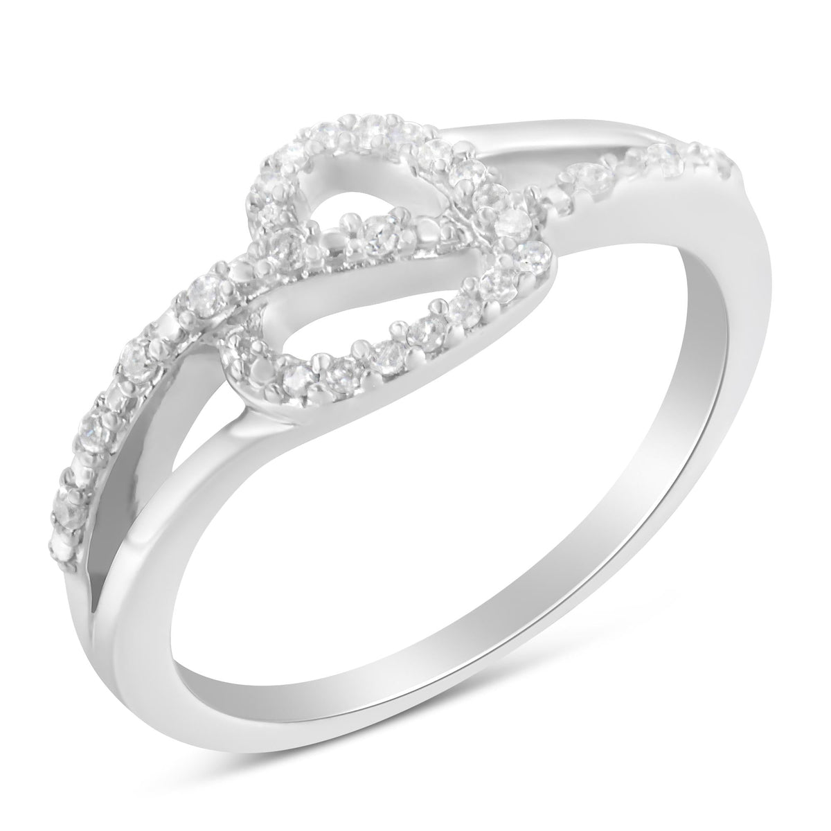 .925 Sterling Silver 1/8 Cttw Diamond Open Heart Leaf Curvy Bypass Accent Fashion or Promise Ring (I-J Color, I2-I3 Clarity) - JackiEaslick