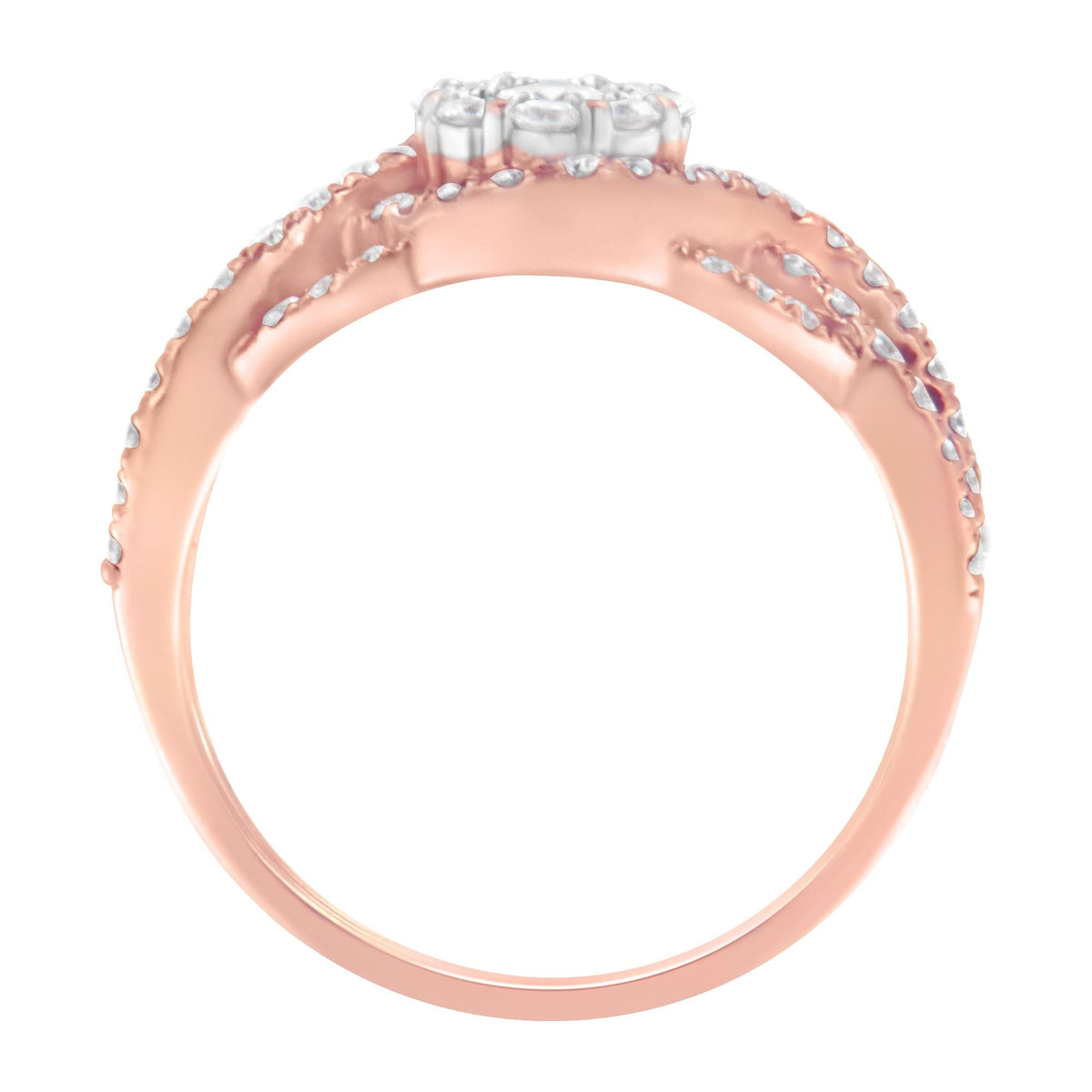 10K Rose Gold 3/4 Cttw Diamond Floral Cluster Head and Twisted Shank Cocktail  Ring (H-I Color, SI1-SI2 Clarity)- - JackiEaslick