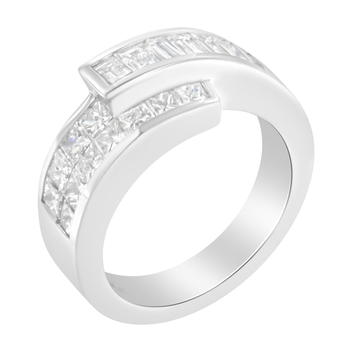 14K White Gold 2.0 Cttw Channel-Set Princess and Baguette-Cut Diamond Bypass Ring Band (G-H Color, SI1-SI2 Clarity) - JackiEaslick