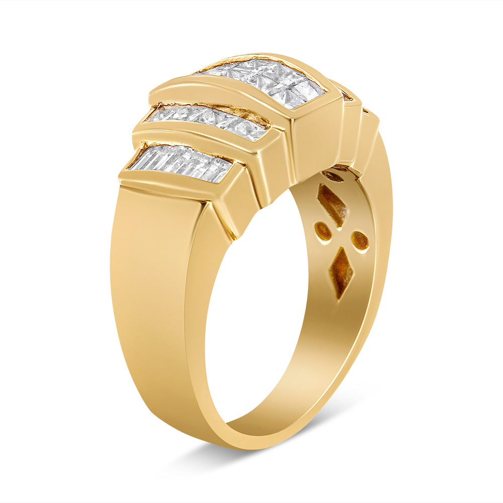 14K Yellow Gold 1 3/4 Cttw Baguette and Princess-Cut Diamond Step Up Tapered Cocktail Ring Band (G-H Color, VS1-VS2 Clarity)
