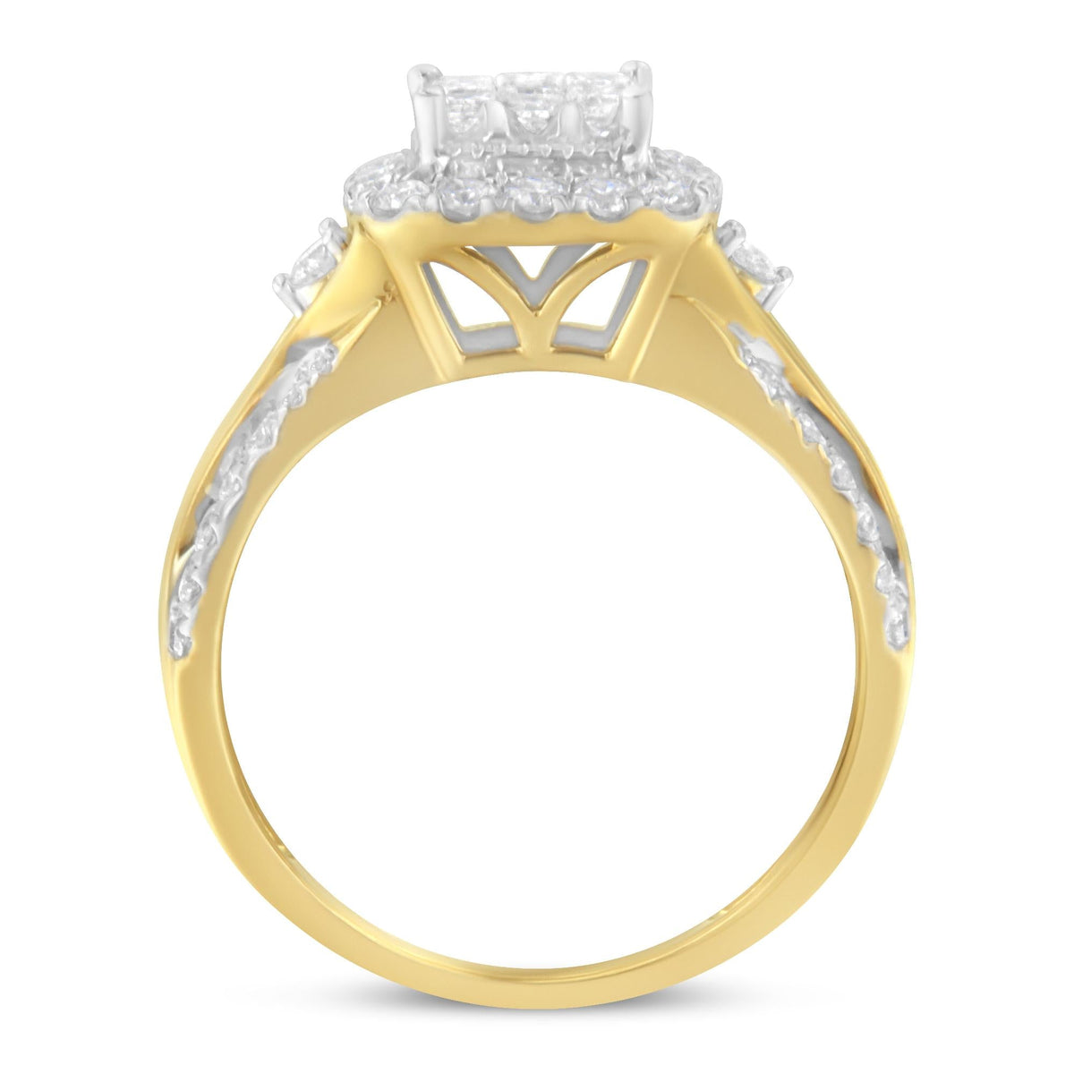 10K Yellow Gold 1.0 Cttw Diamond Composite Cushion-Shape Halo 3-Band-Look Engagement Ring (H-I Color, SI1-SI2 Clarity) - JackiEaslick