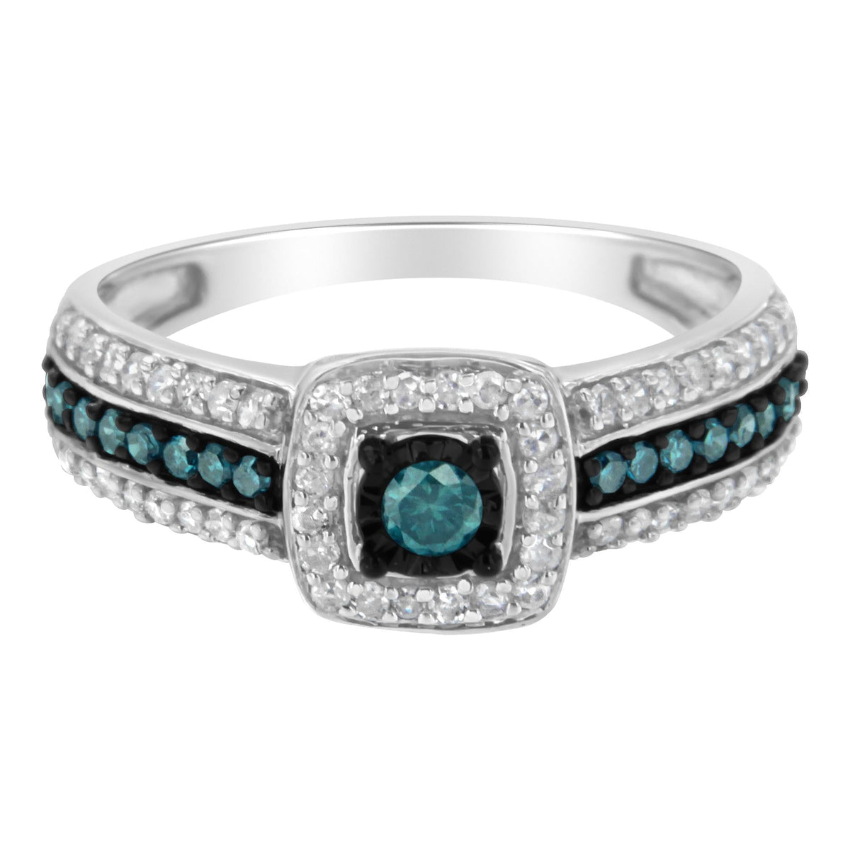 .925 Sterling Silver Treated Blue Miracle-Set Diamond Engagement Ring (1/2 Cttw, J-K Color, I1-I2 Clarity) - JackiEaslick