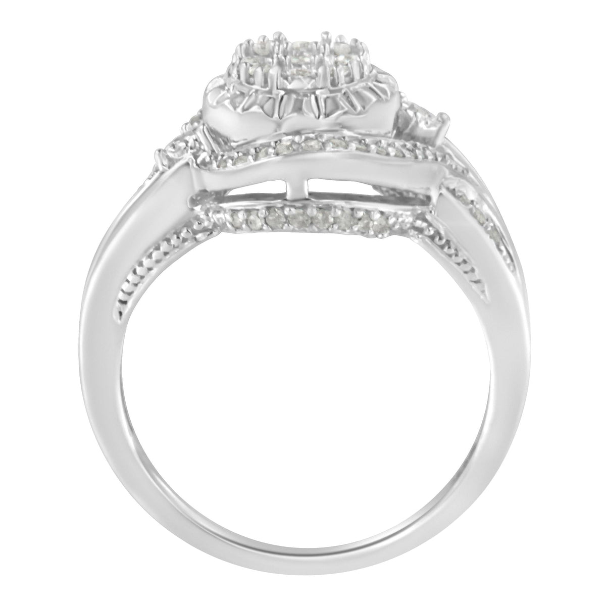 .925 Sterling Silver 1/4 Cttw Diamond Round Cluster Miracle-Plate Halo Split Shank Band Cocktail Engagement Ring (I-J Color, I3 Clarity) - JackiEaslick