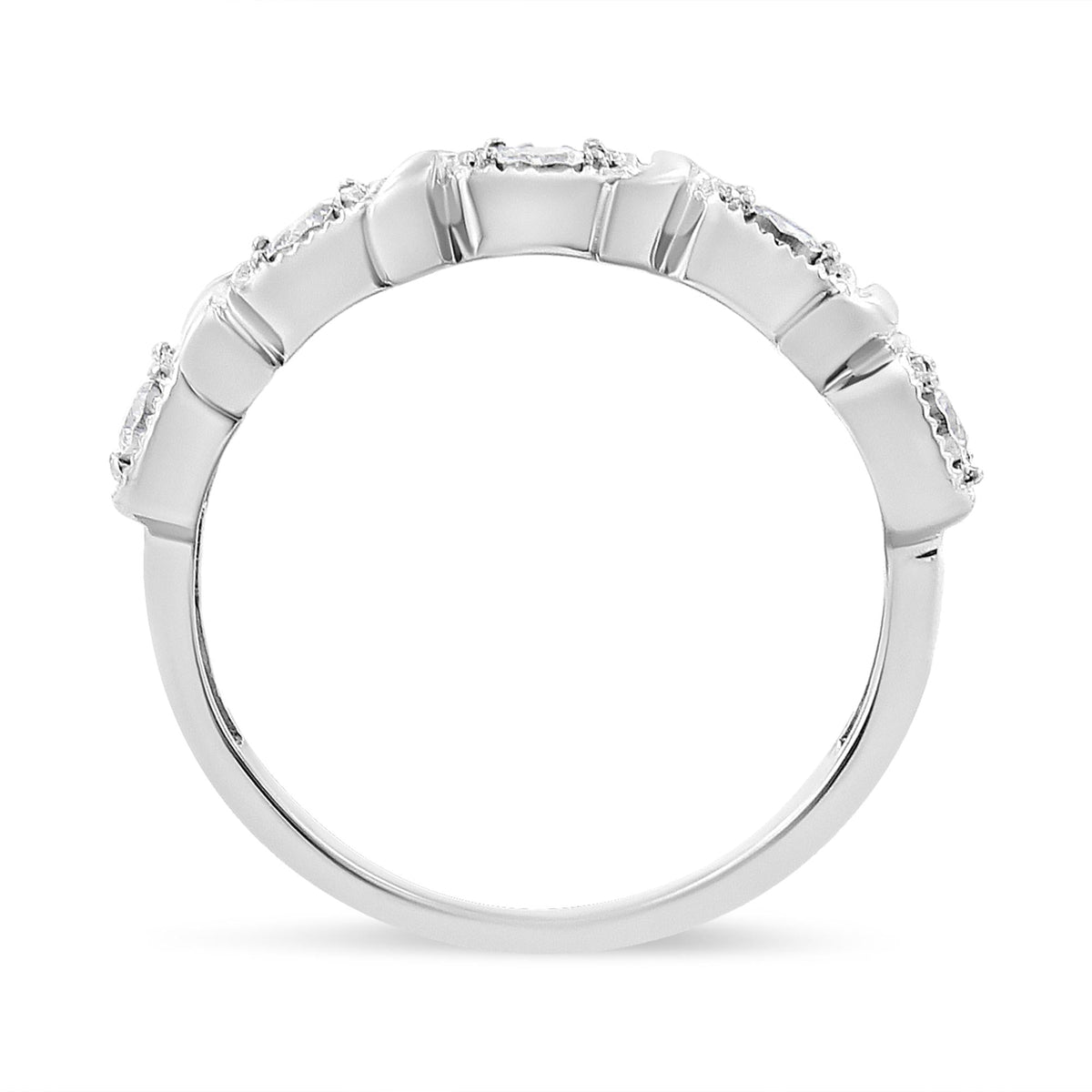.925 Sterling Silver 1/4 Cttw Miracle Set Diamond 5-Stone Swirl Band Ring (I-J Color, I1-I2 Clarity) - JackiEaslick