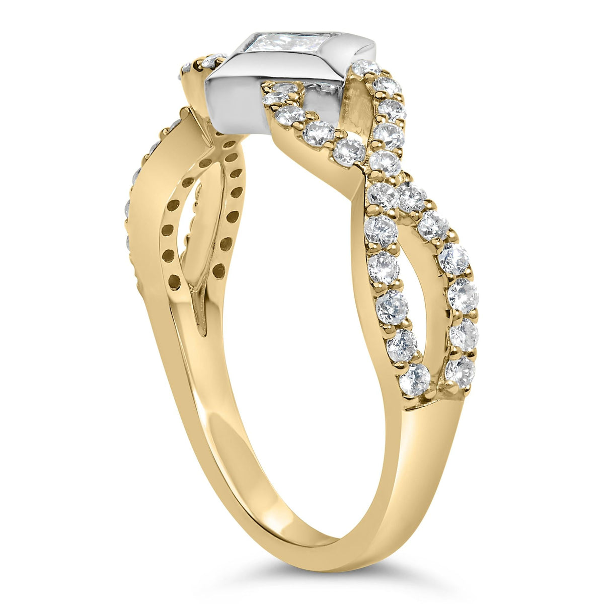 10K Two Tone Color 5/8 Cttw Diamond Kite and Twist Shank Ring (H-I Color,SI2-I1 Clarity)