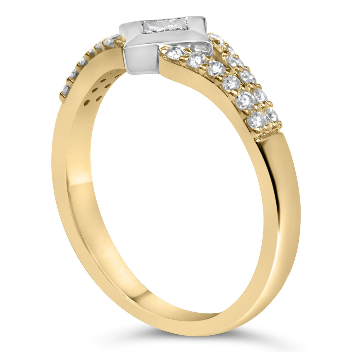 10K Two Tone Color 1/2 Cttw Diamond Kite and Split Shank Ring (H-I Color,SI2-I1 Clarity)