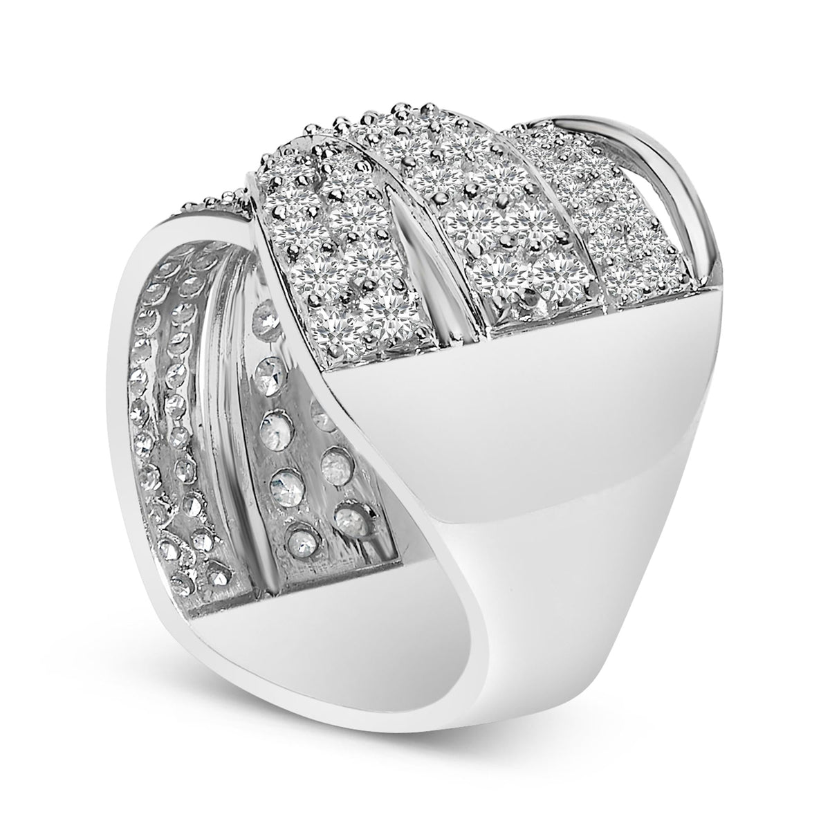 .925 Sterling Silver 2.00 Cttw Round-Cut Diamond Overlapping Bypass Band Ring (I-J Color, I2-I3 Clarity)