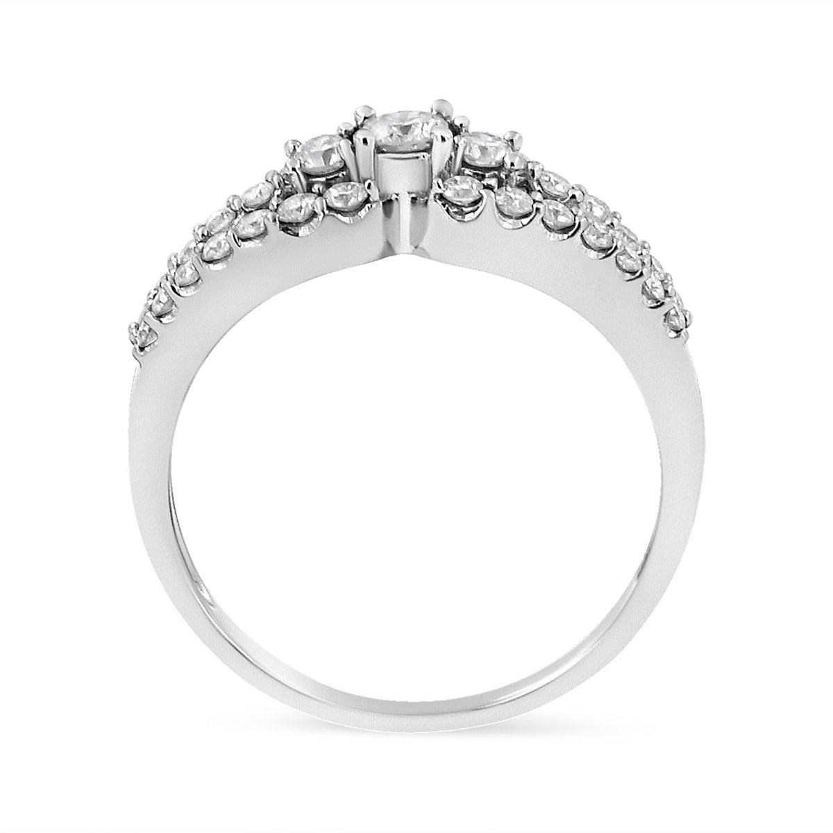 10K White Gold 1/2 Cttw Round Cut Diamond Three Stone Split Shank Band Ring (H-I Color, SI1-SI2 Clarity) - JackiEaslick