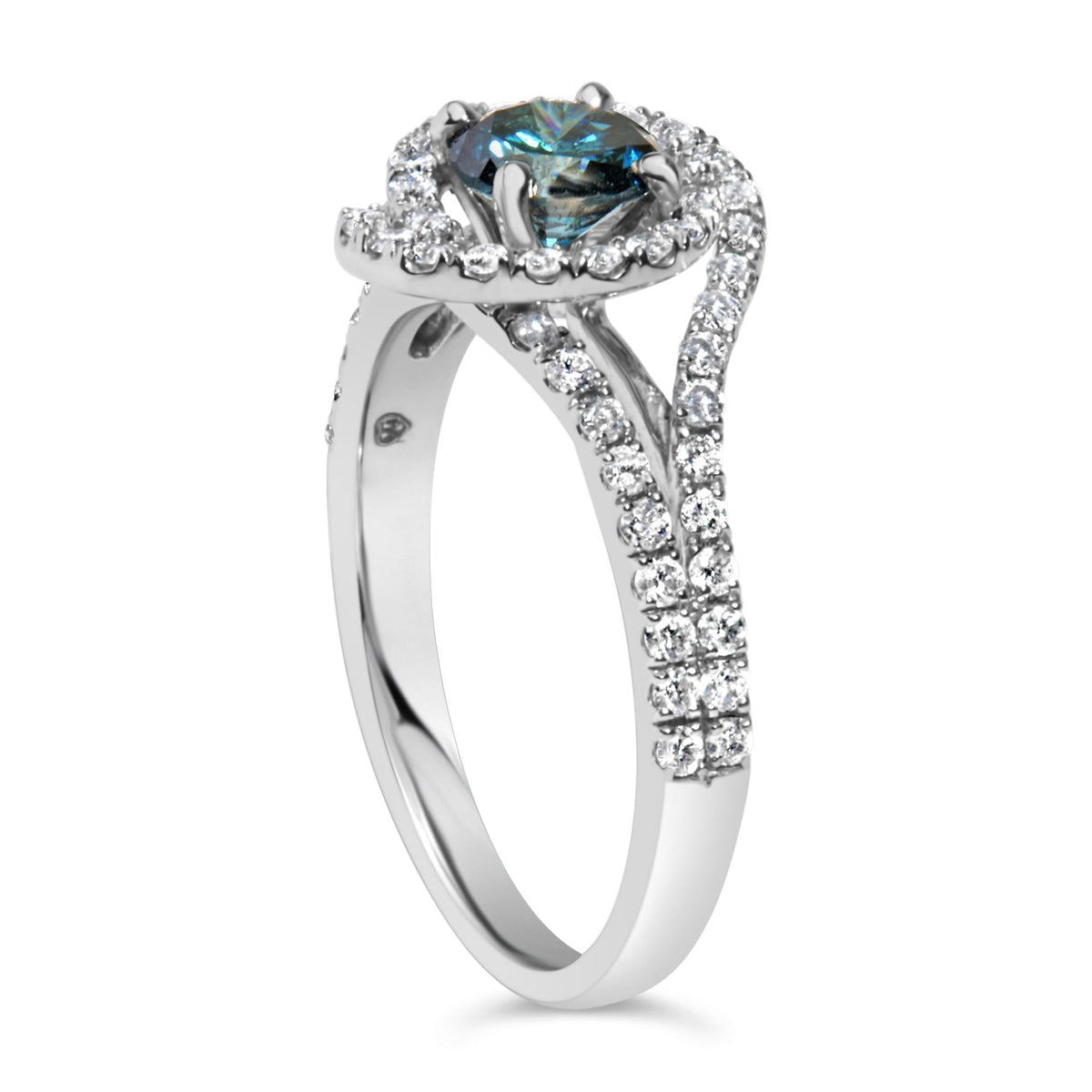 14K White Gold 1-1/3 Cttw White & Blue Diamond Interweaving Double Halo Cocktail Statement Ring (G-H and Fancy Blue Color, SI2-I1 Clarity) - JackiEaslick