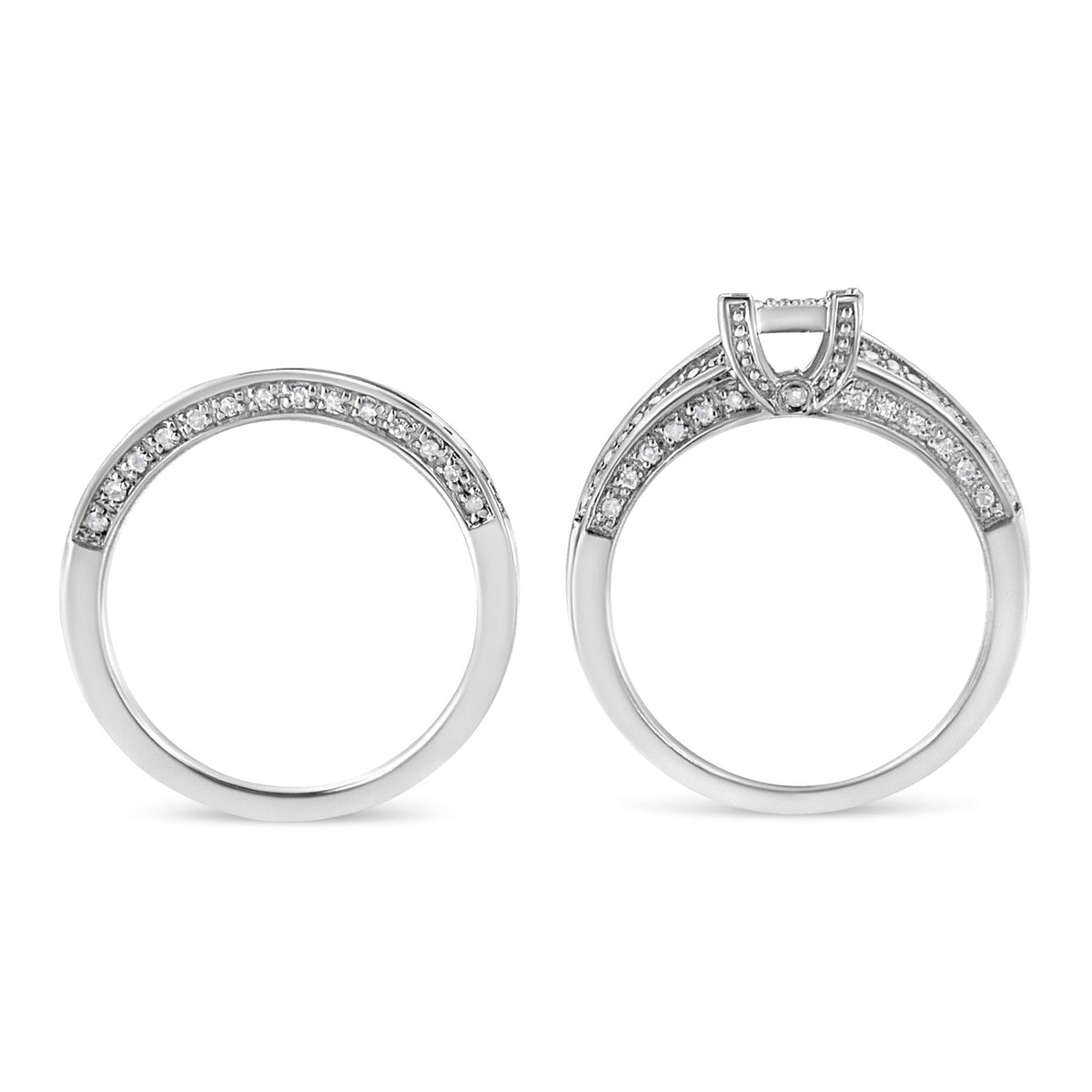 .925 Sterling Silver 3/4 Cttw Prong Set Round Diamond Composite Engagement Ring and Band Set (I-J Color, I3 Clarity) - JackiEaslick