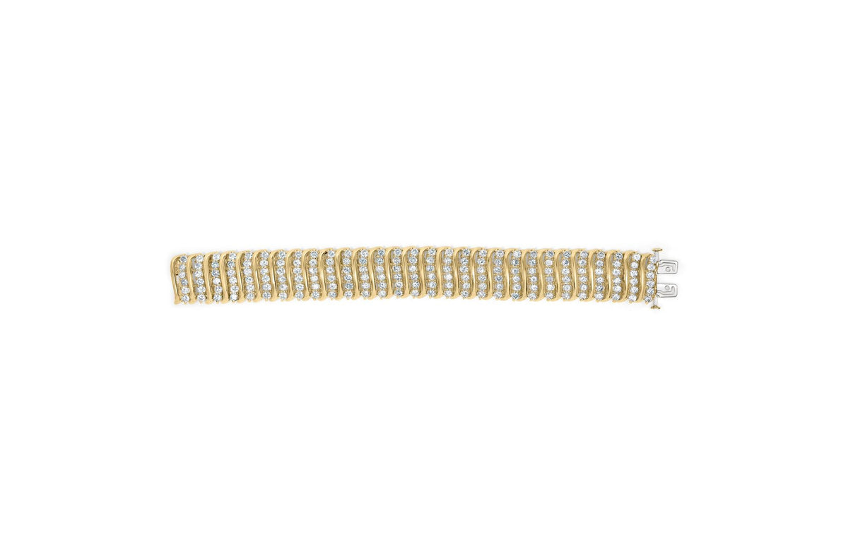 10K Yellow Gold 15.0 Cttw Diamond S Shaped Wave Link Two Tone 7” Tennis Bracelet (J-K Color, I2-I3 Clarity)