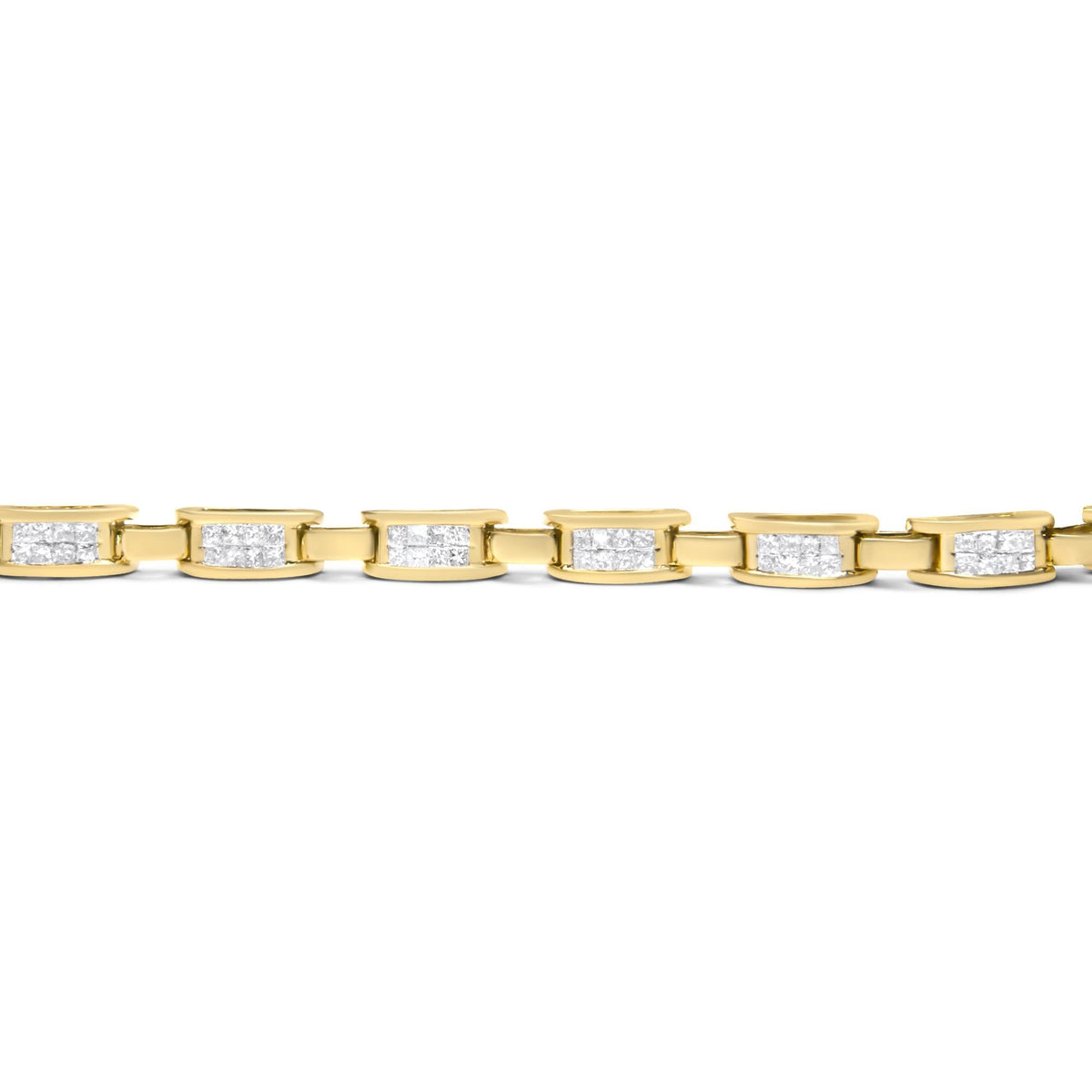 10K Yellow Gold 2.0 Cttw Invisible-Set Princess Cut Diamond Rectangular Link Bracelet (I-J Color, SI2-I1 Clarity) - 7"