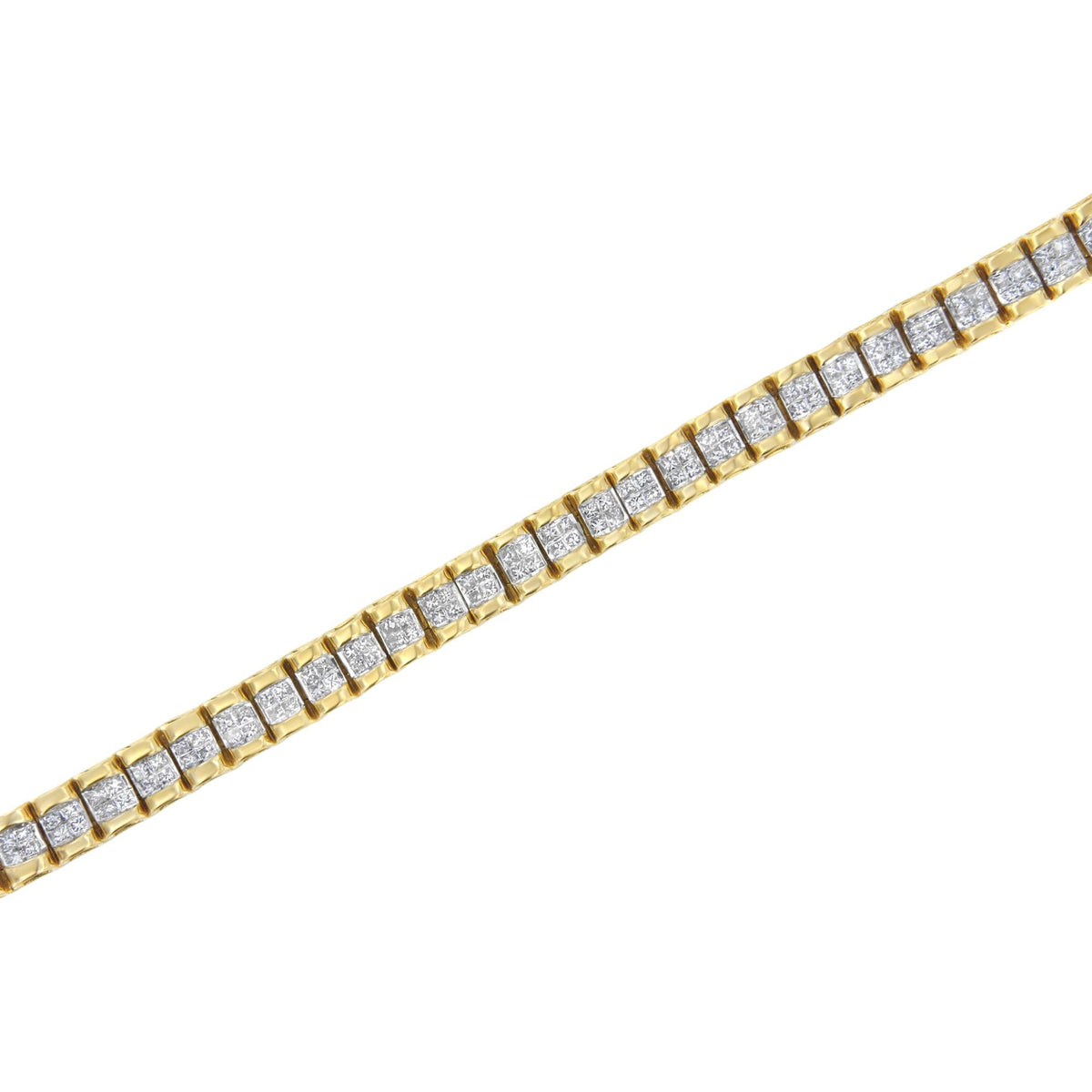 14K Gold 3.0 Cttw Princess Cut Quad Invisible Set Tennis Bracelet (H-I Color, SI1-SI2 Clarity) - 7”